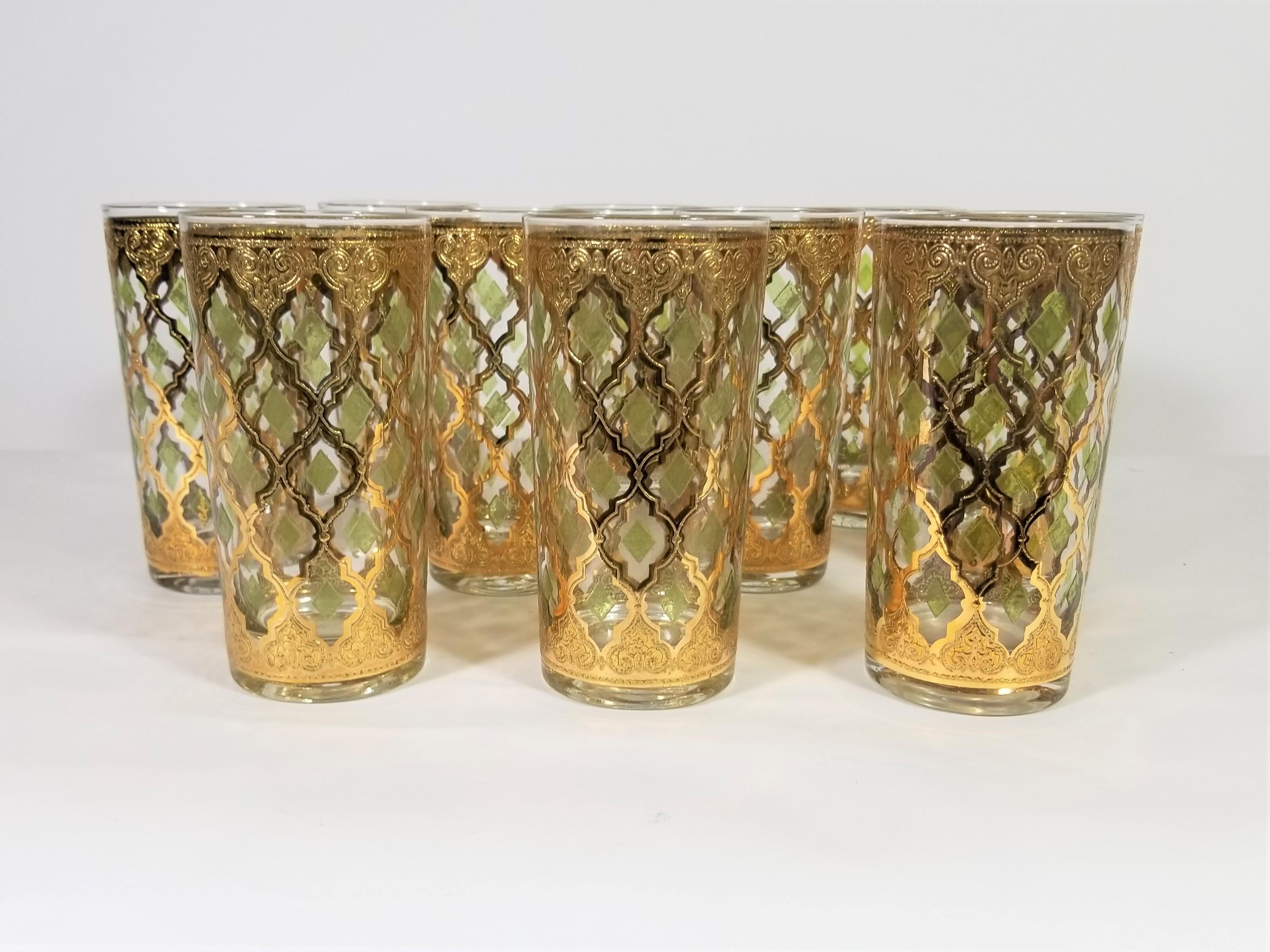 20th Century Culver 22-Karat Gold Glassware Midcentury 1960s, Set of 10