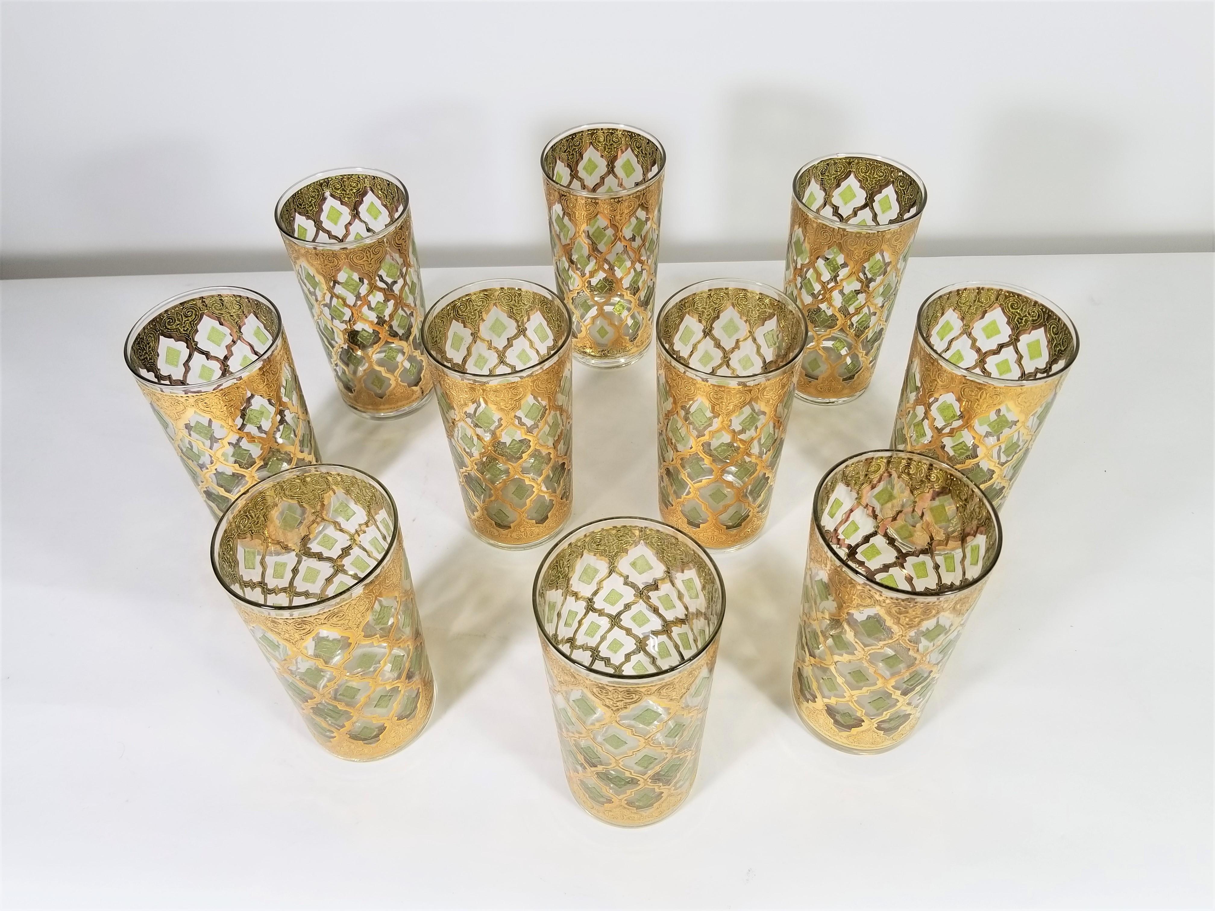 Culver 22-Karat Gold Glassware Midcentury 1960s, Set of 10 1