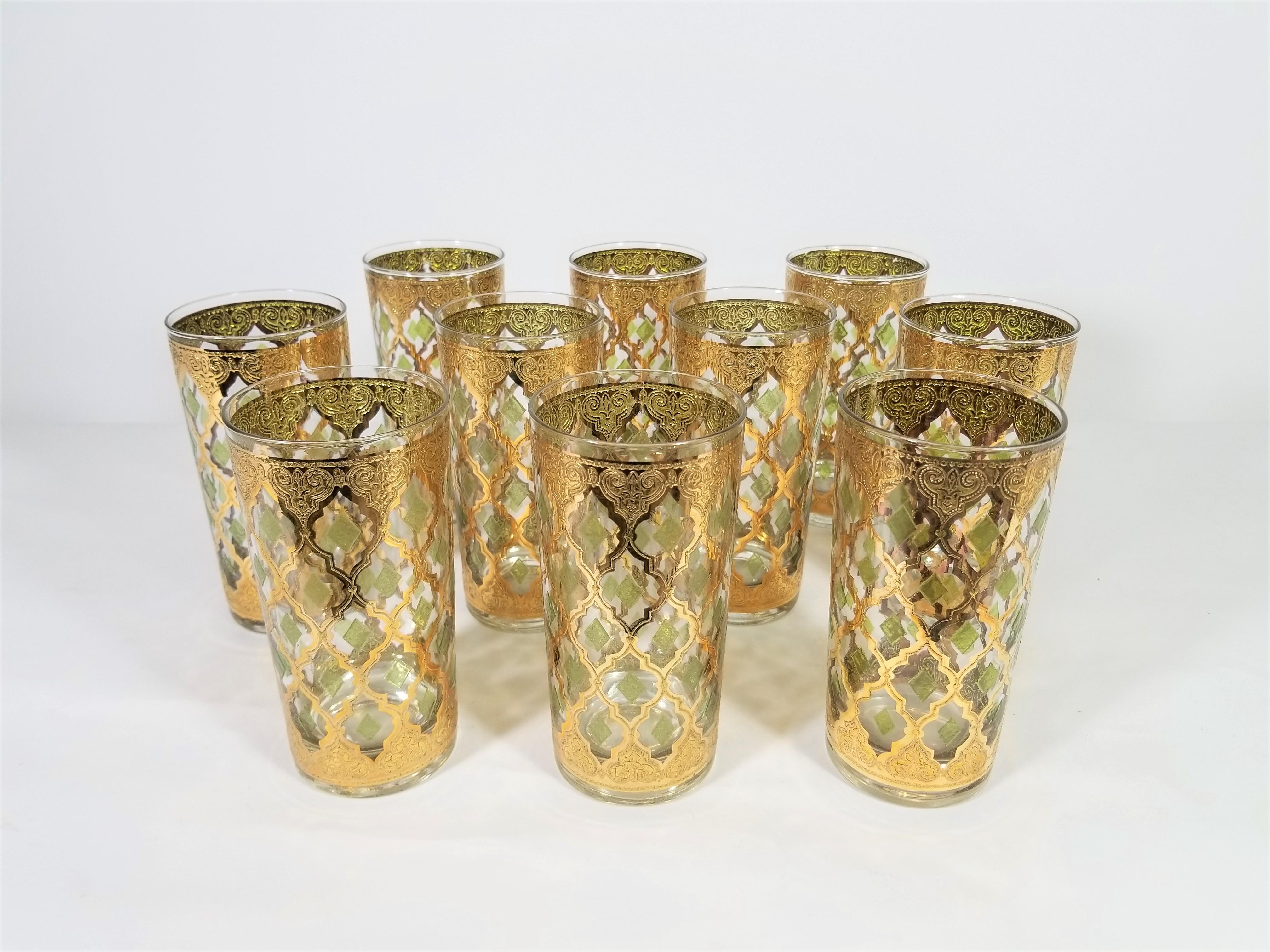 Culver 22-Karat Gold Glassware Midcentury 1960s, Set of 10 2