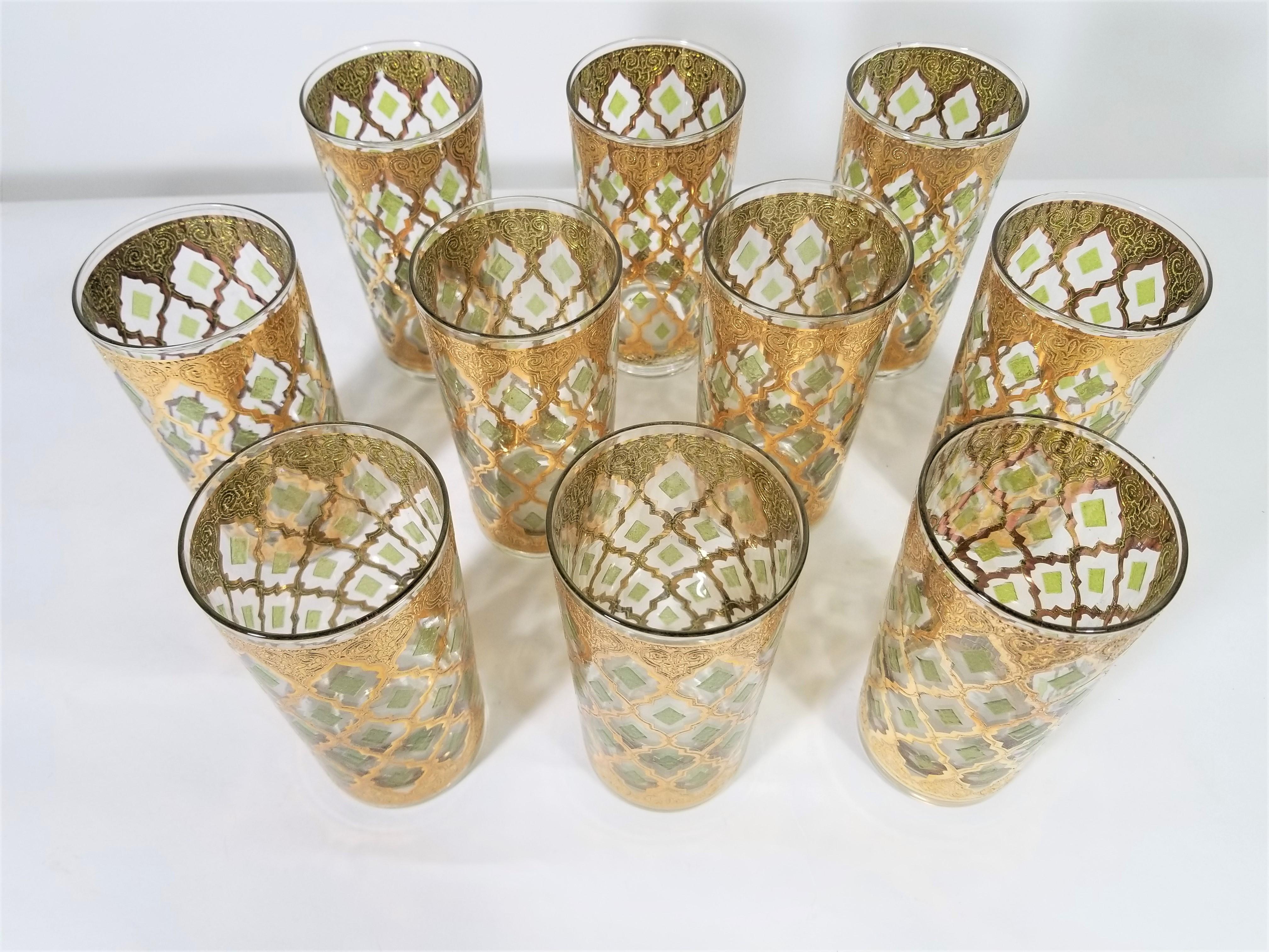 Culver 22-Karat Gold Glassware Midcentury 1960s, Set of 10 3