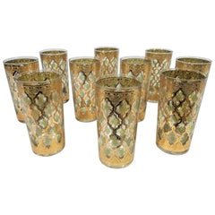 Culver 22-Karat Gold Glassware Midcentury 1960s, Set of 10