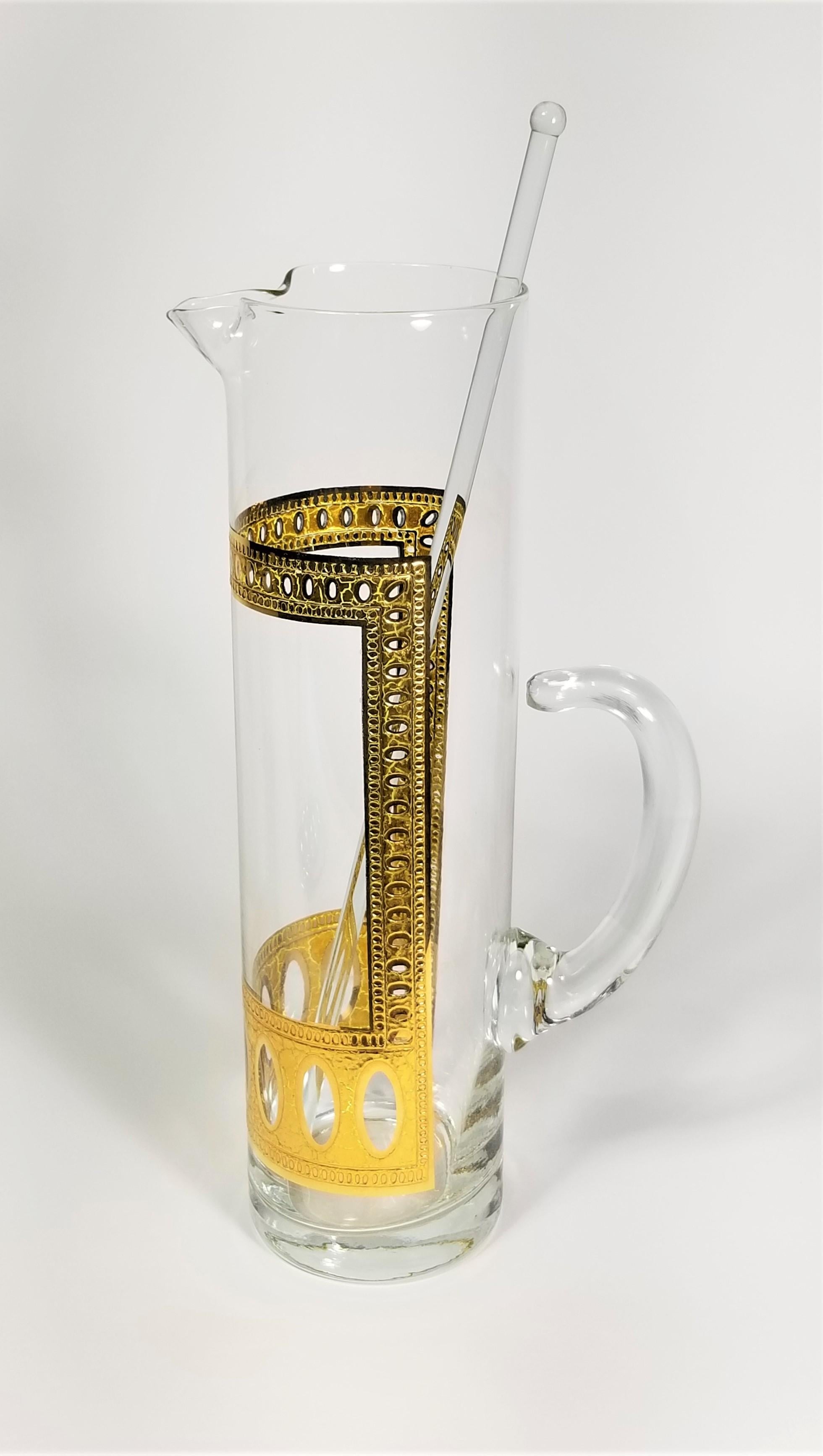 Culver 22K Gold Martini Pitcher with Glass Stirrer 1960s Mid Century 6