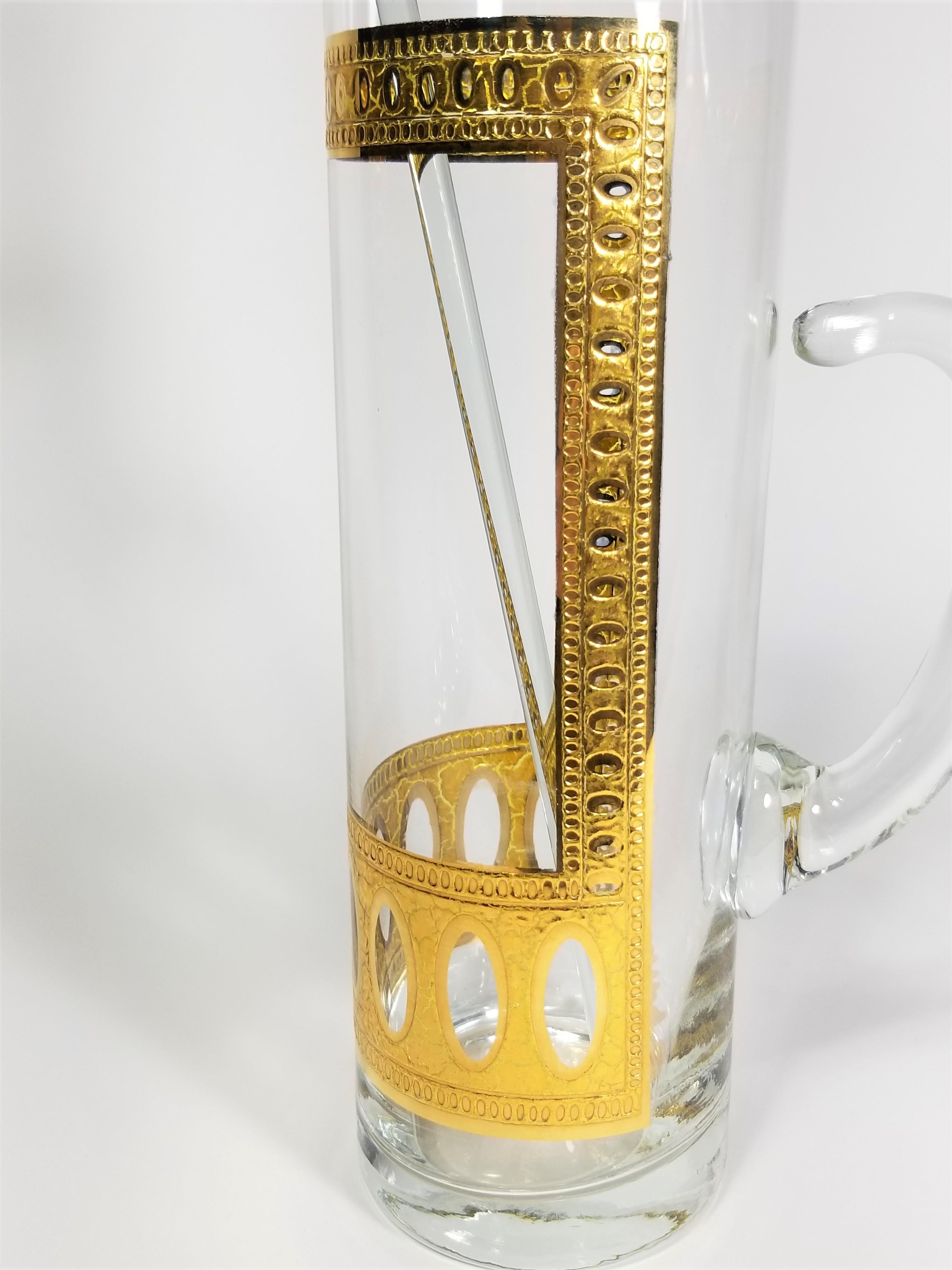 Culver 22K Gold Martini Pitcher with Glass Stirrer 1960s Mid Century 2