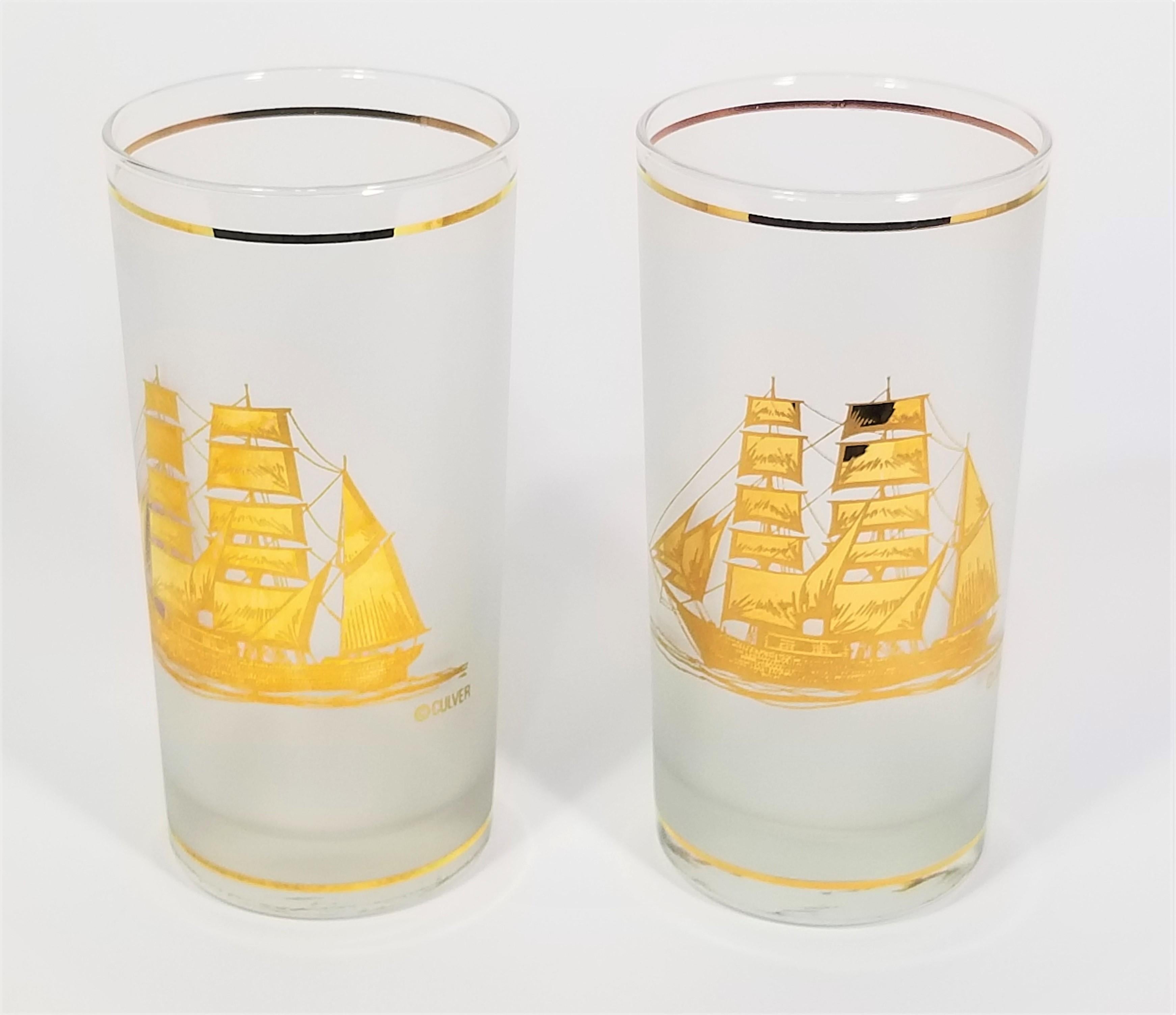 20th Century Culver 22k Gold Schooner Ship Glassware Barware  For Sale