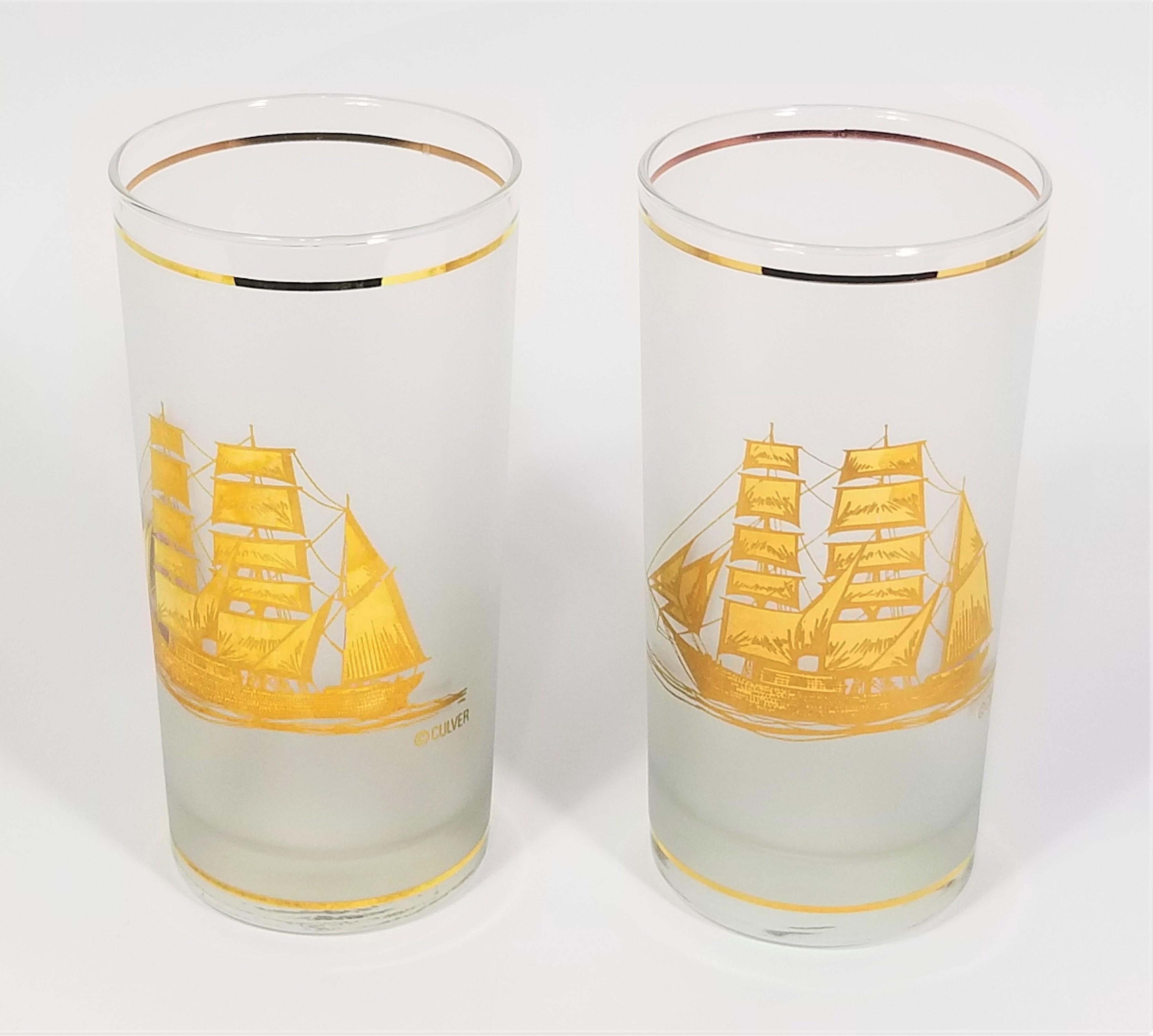 Culver 22k Gold Schooner Ship Glassware Barware  For Sale 1