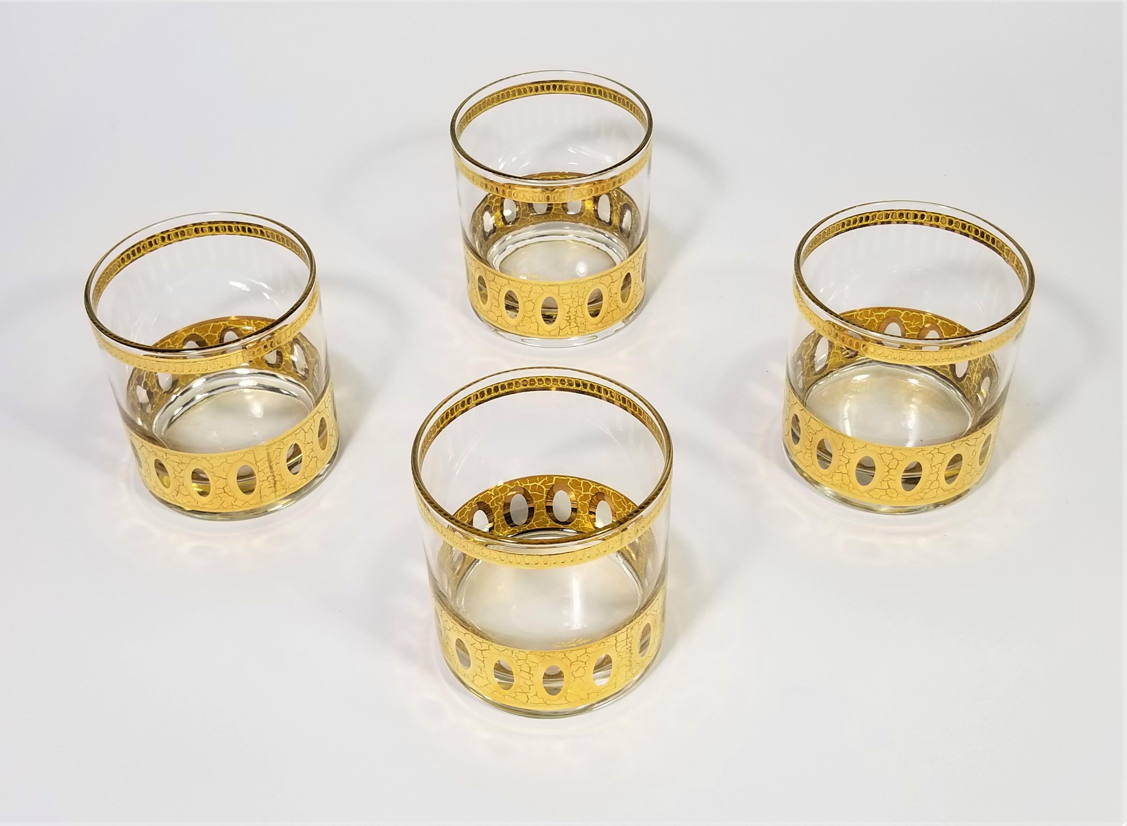 Culver 22-Karat Gold Signed Glassware Barware Midcentury Set of 4 In Excellent Condition In New York, NY
