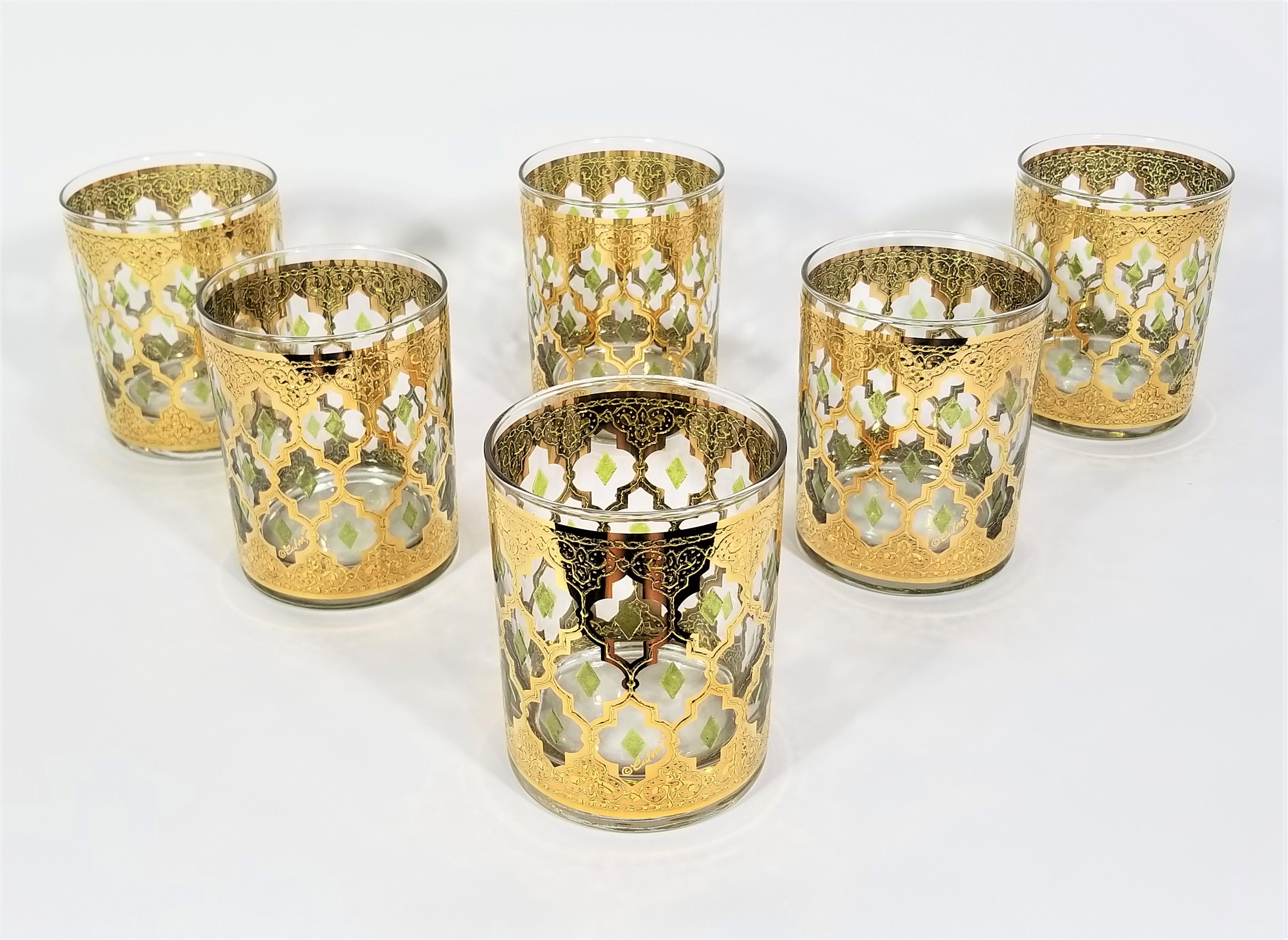 Culver 22k Gold Signed Mid Century 1960s Glassware Barware 6