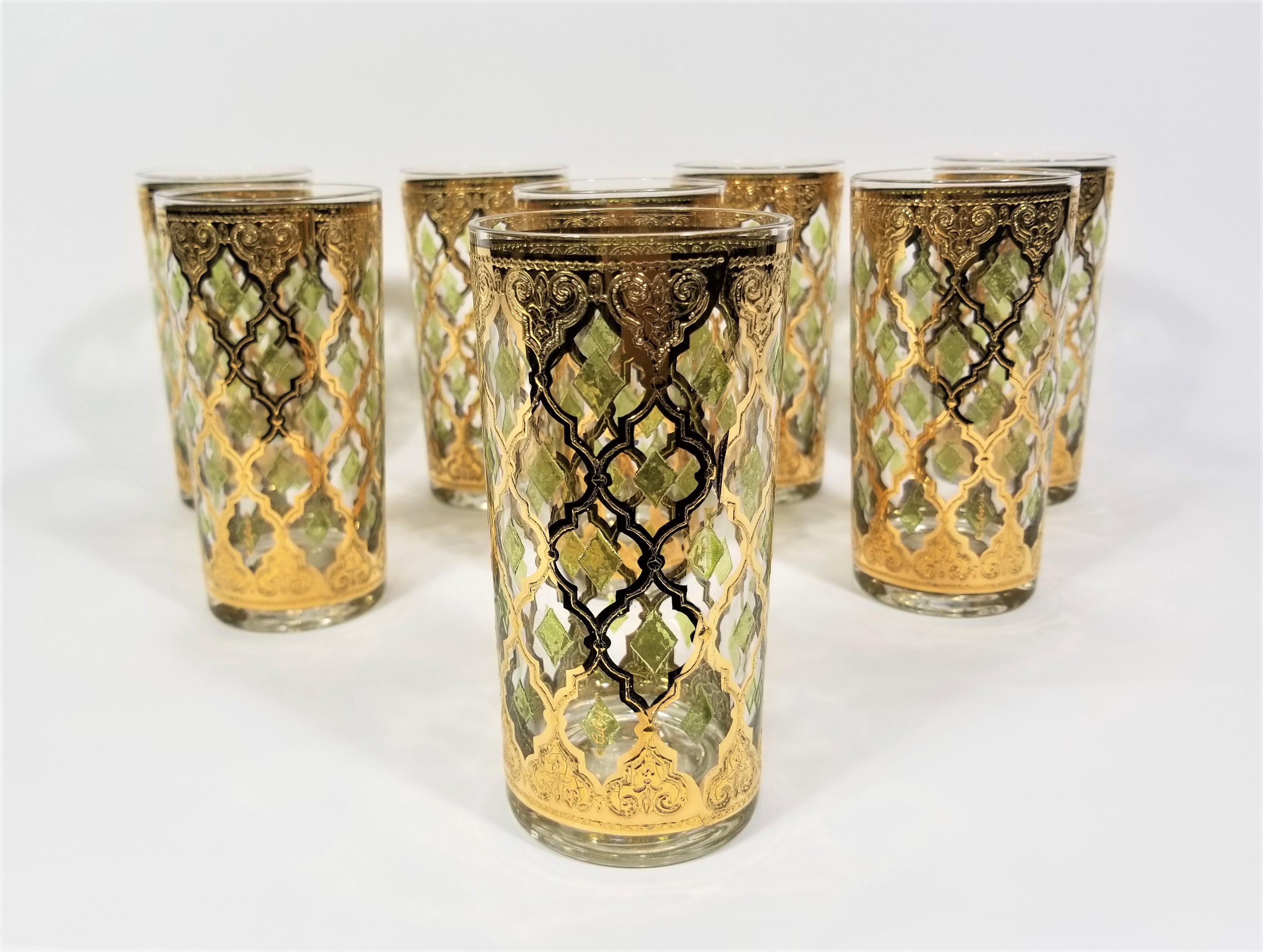Culver 22K Gold Signed Valencia Design Glassware Barware Mid Century 1960s In Excellent Condition In New York, NY