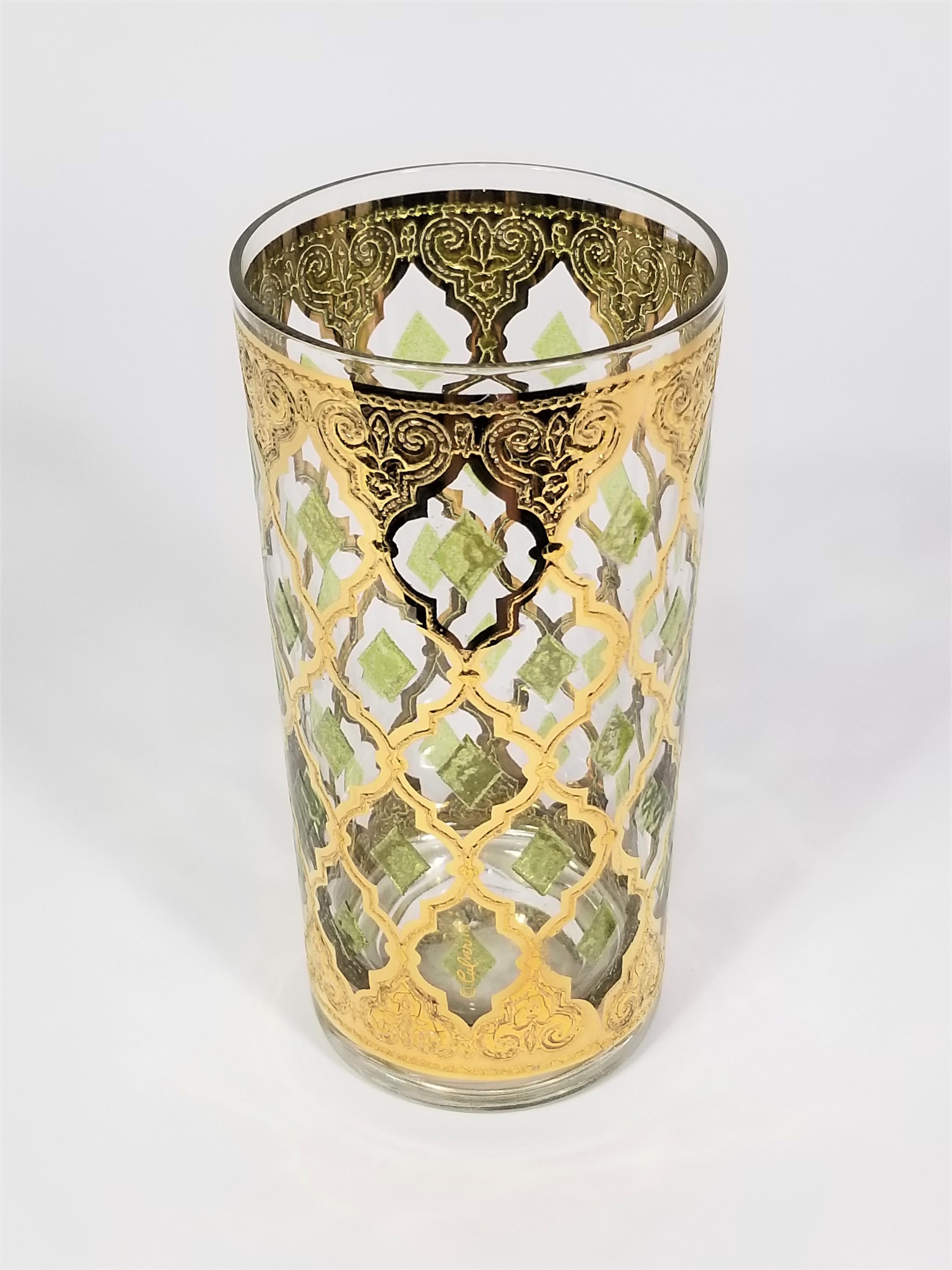 Culver 22k Gold Valencia Design 1960s Glassware Barware In Excellent Condition In New York, NY