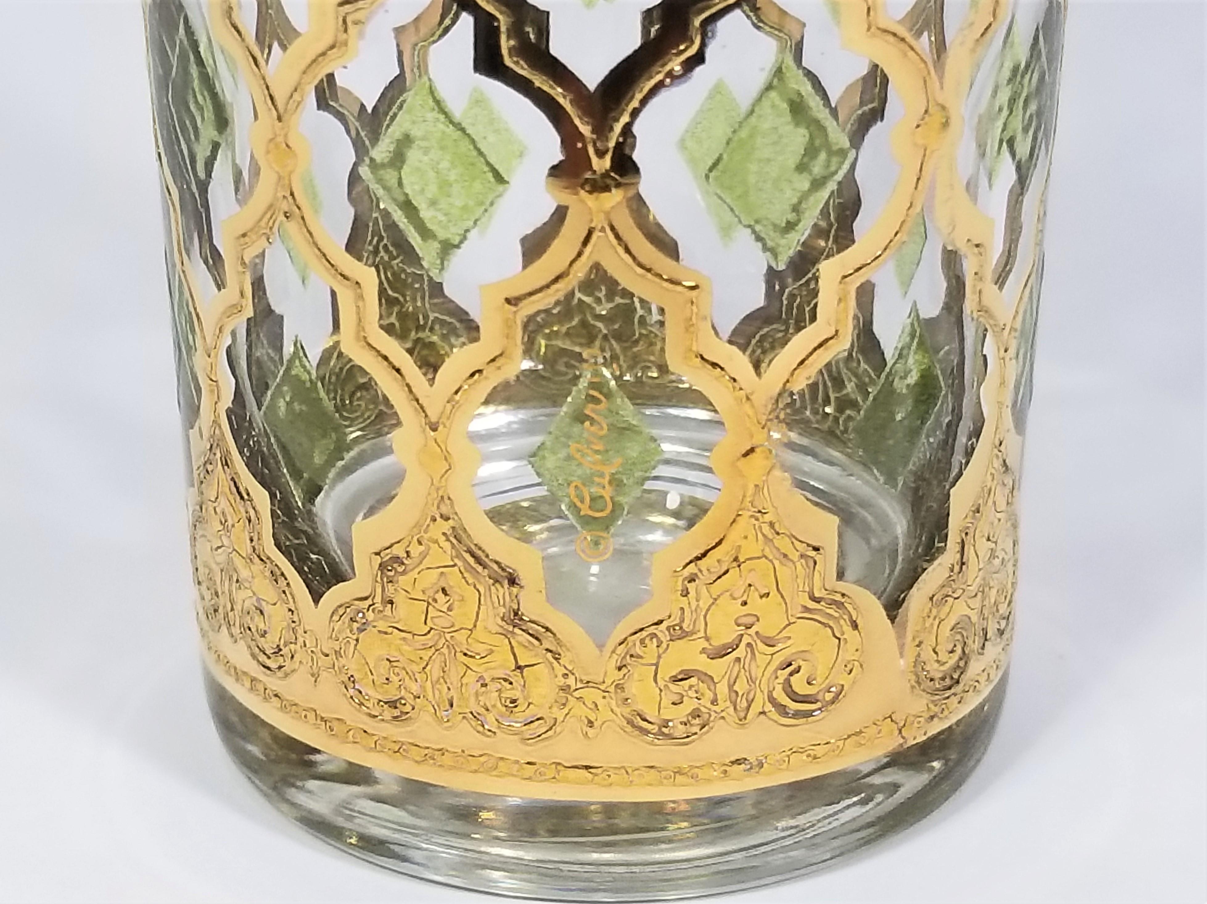 Culver 22k Gold Valencia Design 1960s Glassware Barware 3