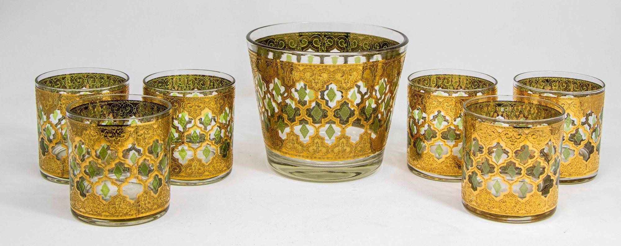 Juego de bar Culver Ltd. Cuenco para hielo y seis vasos de roca con bandeja Años 60 en venta 4