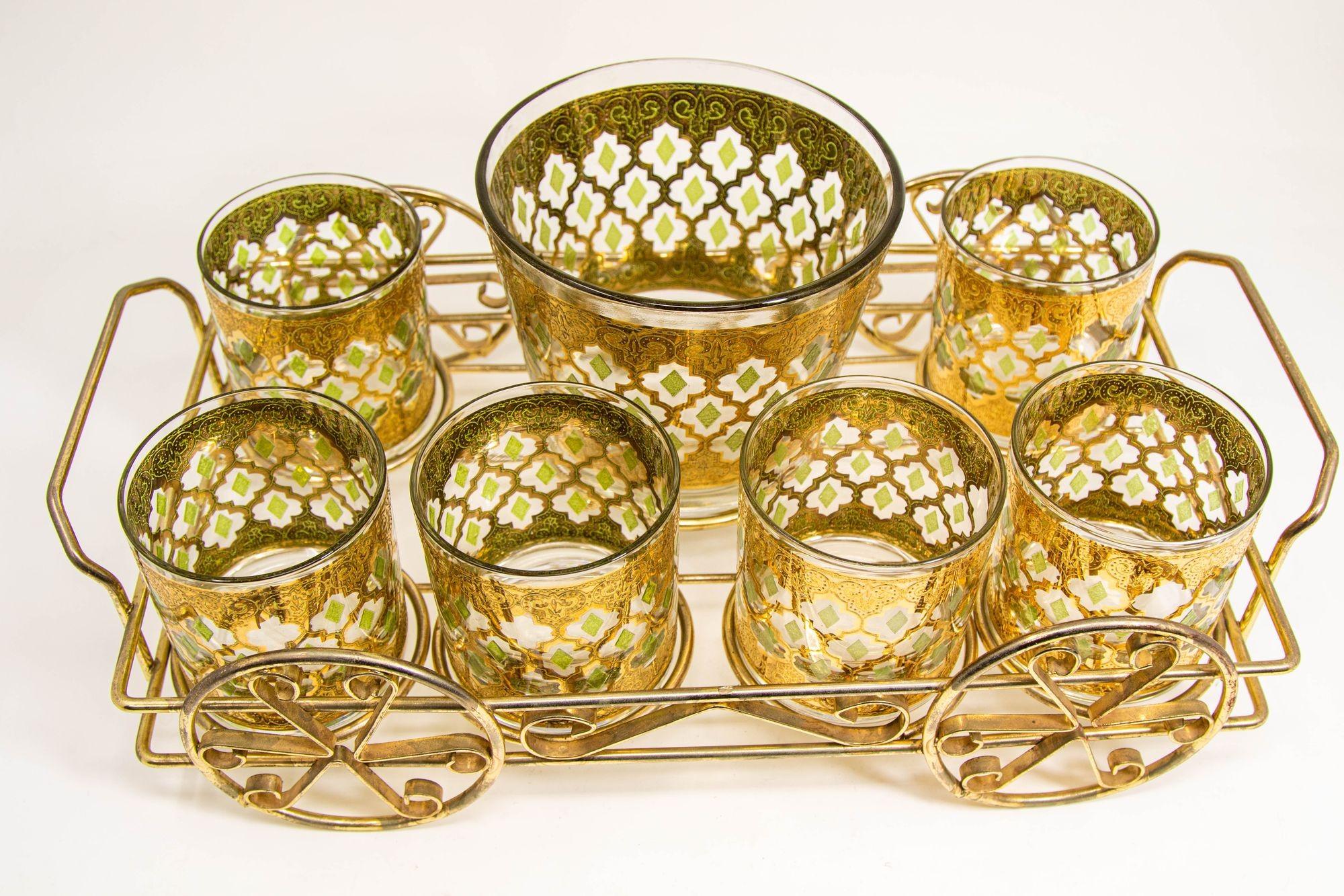Juego de bar Culver Ltd. Cuenco para hielo y seis vasos de roca con bandeja Años 60 en Bueno estado para la venta en North Hollywood, CA