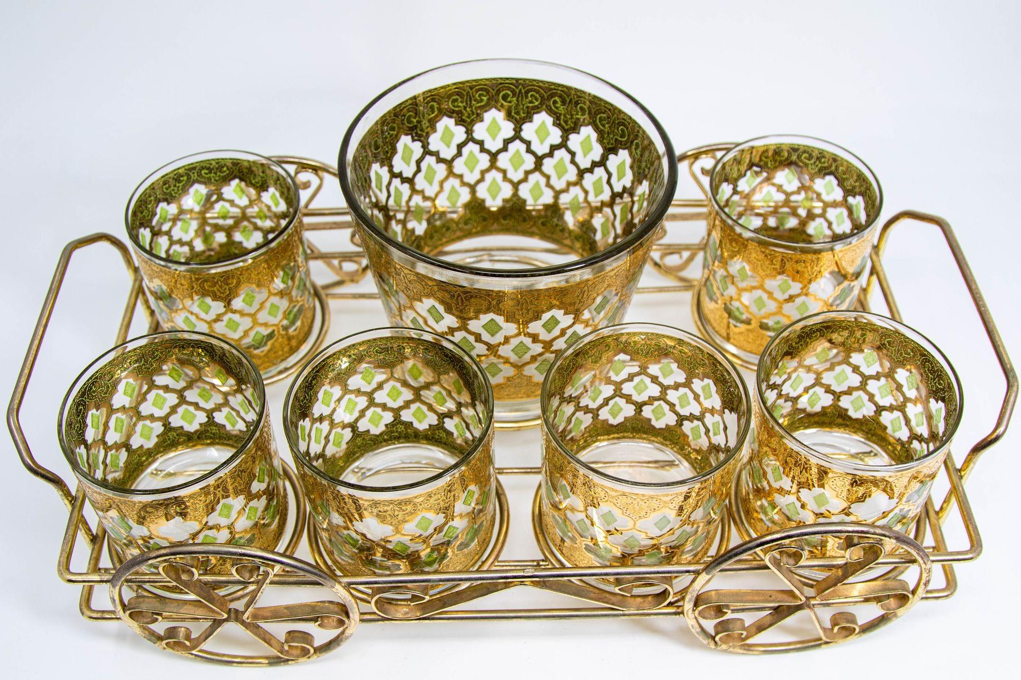 Juego de bar Culver Ltd. Cuenco para hielo y seis vasos de roca con bandeja Años 60 mediados del siglo XX en venta