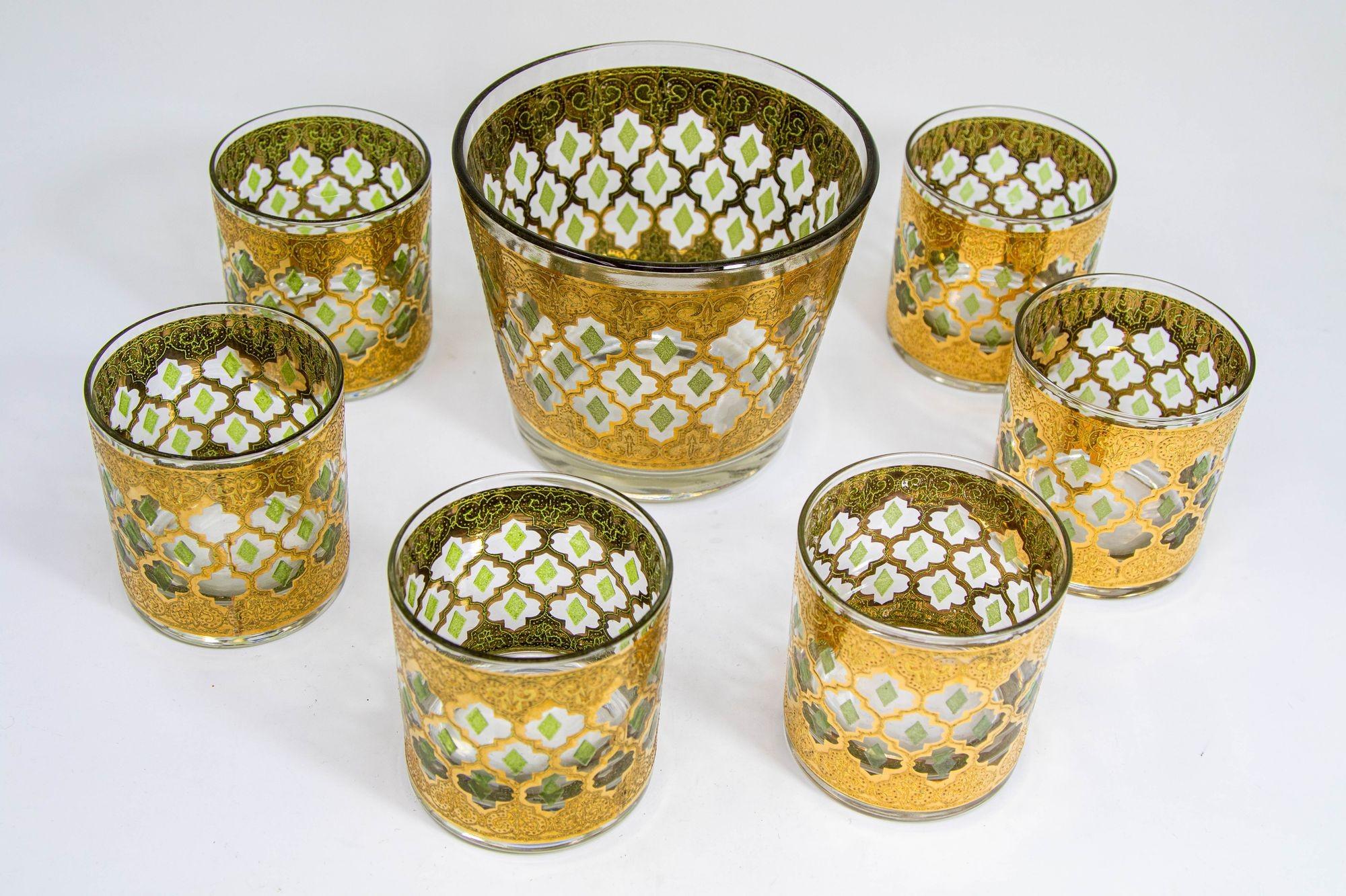 Juego de bar Culver Ltd. Cuenco para hielo y seis vasos de roca con bandeja Años 60 en venta 2