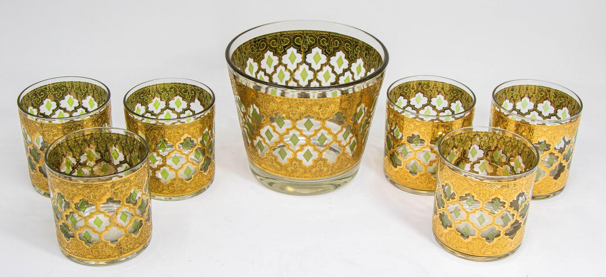 Juego de bar Culver Ltd. Cuenco para hielo y seis vasos de roca con bandeja Años 60 en venta 3