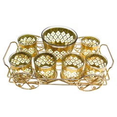 Culver Ltd Barware Set Ice Bowl and Six Rock Glasses with Tray années 1960
