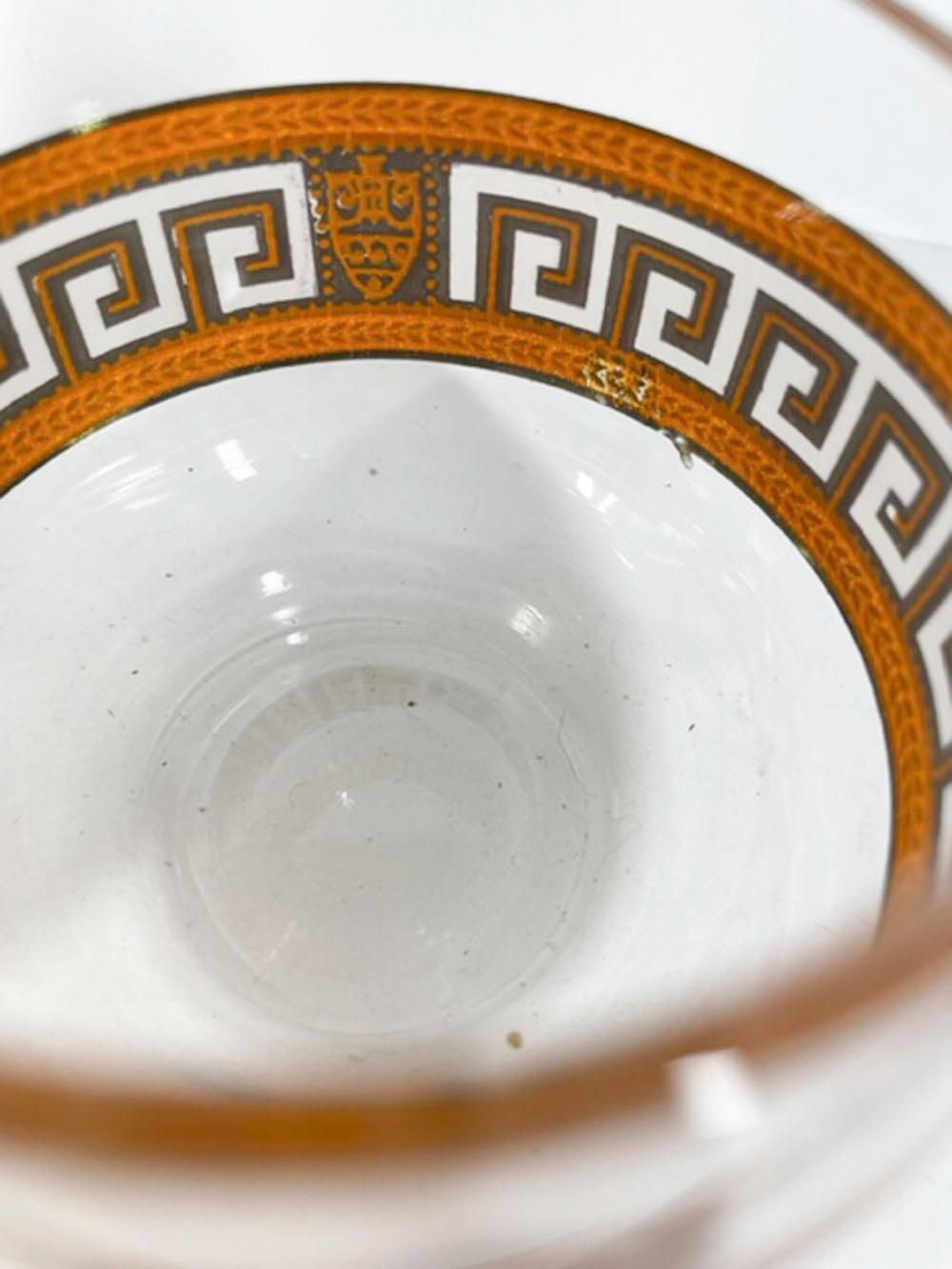 American Culver Cocktail Pitcher & Roly Poly Set in Orange and Gold Greek Key Pattern