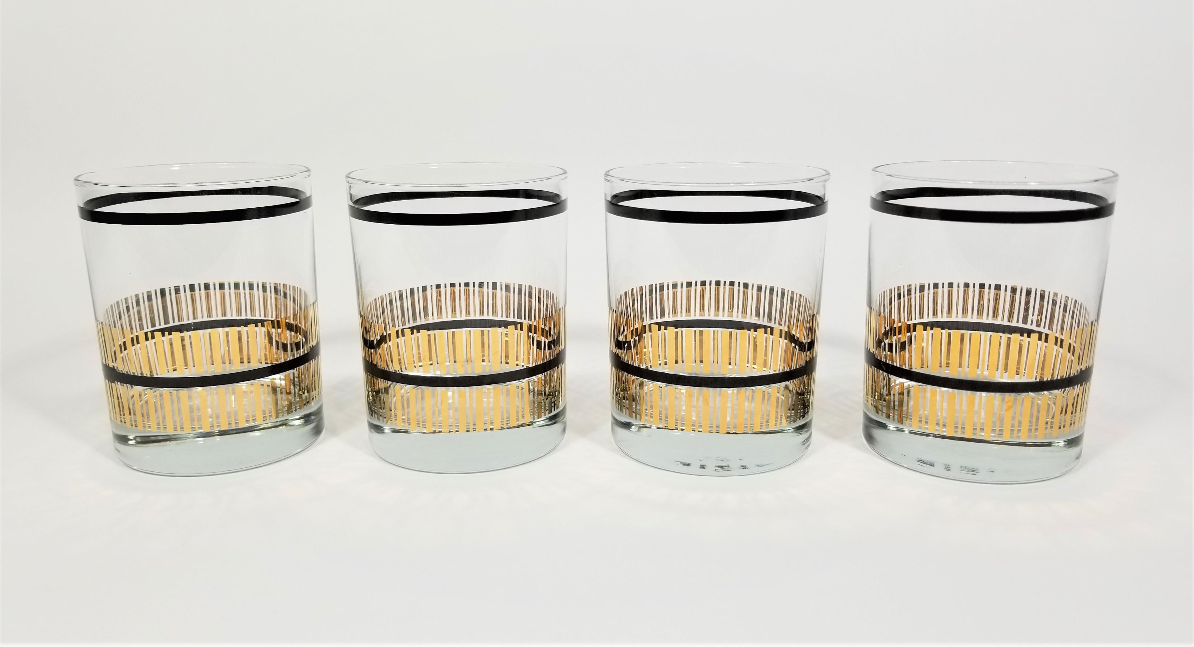 Mid Century 1970s 1980s Culver Glassware Barware. Rocks, Double Old Fashioned Glasses. Set of 4. Excellent Condition. 