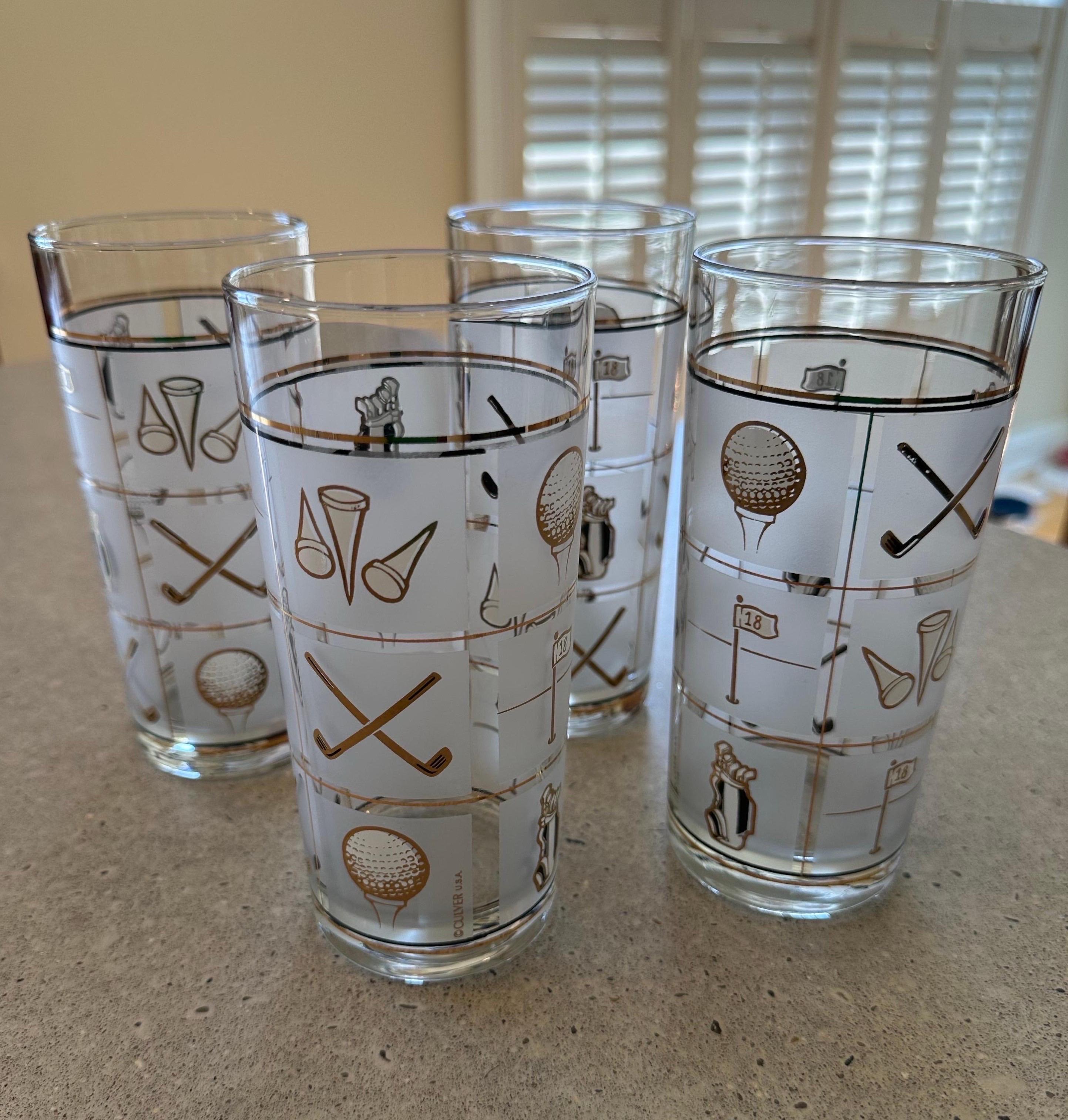 Mid-Century Modern Culver Fairway 22k Gold Decorated Glasses - 4 Rocks and 4 High Ball/Collins  For Sale