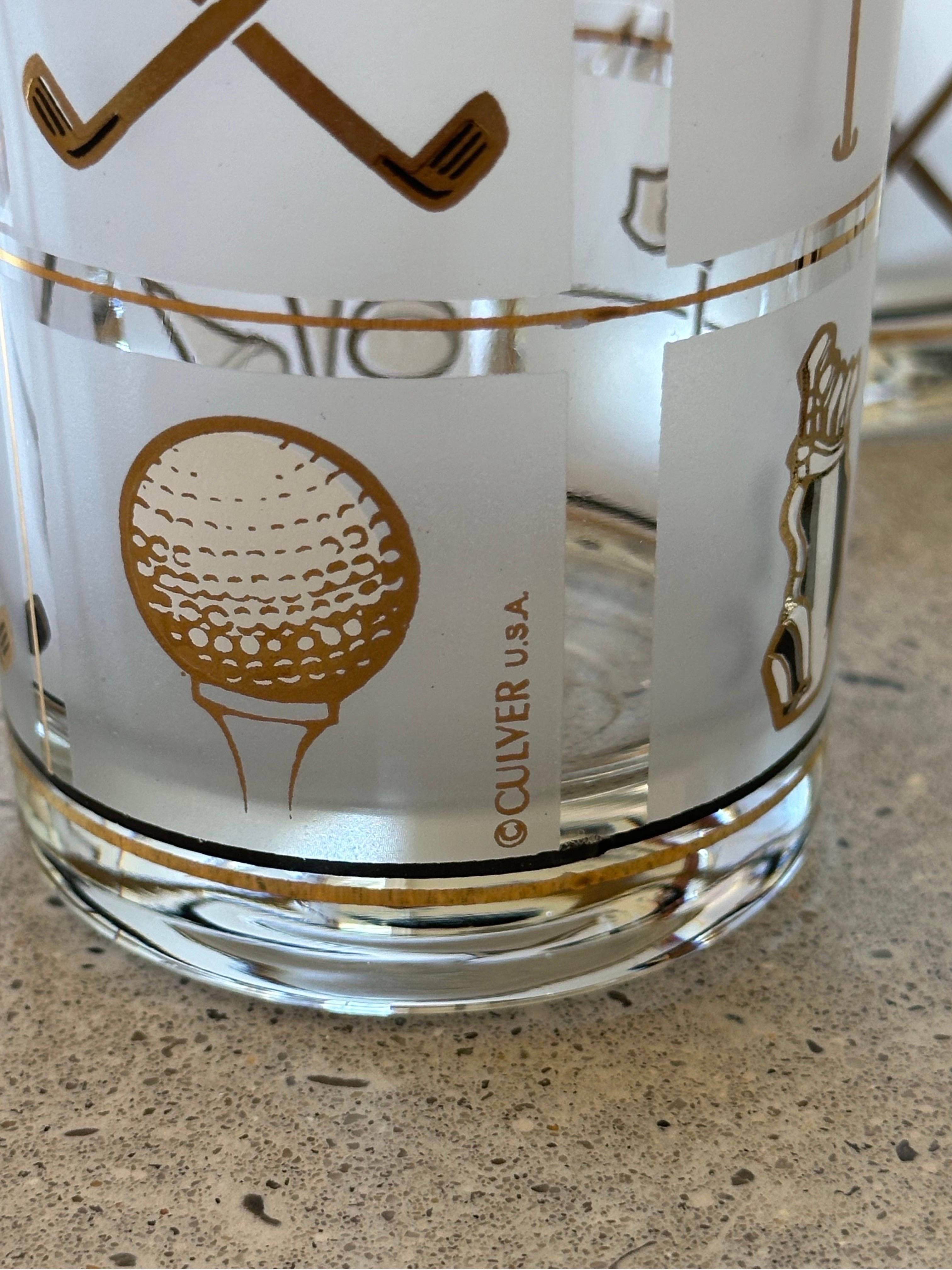 Culver Fairway 22k Gold Decorated Glasses - 4 Rocks and 4 High Ball/Collins  In Excellent Condition For Sale In Kennett Square, PA
