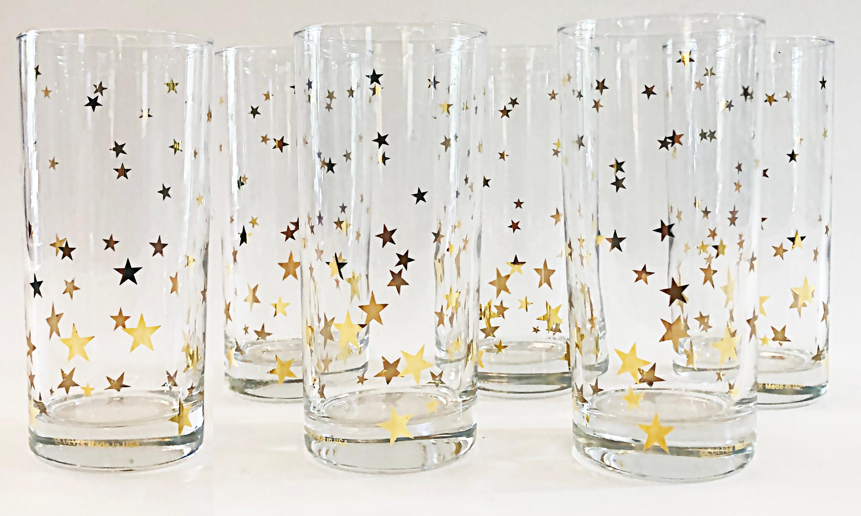 Mid-Century Modern Culver Glass Co. Tumbler Glasses, 22 Carat Gold Stars Set of 6