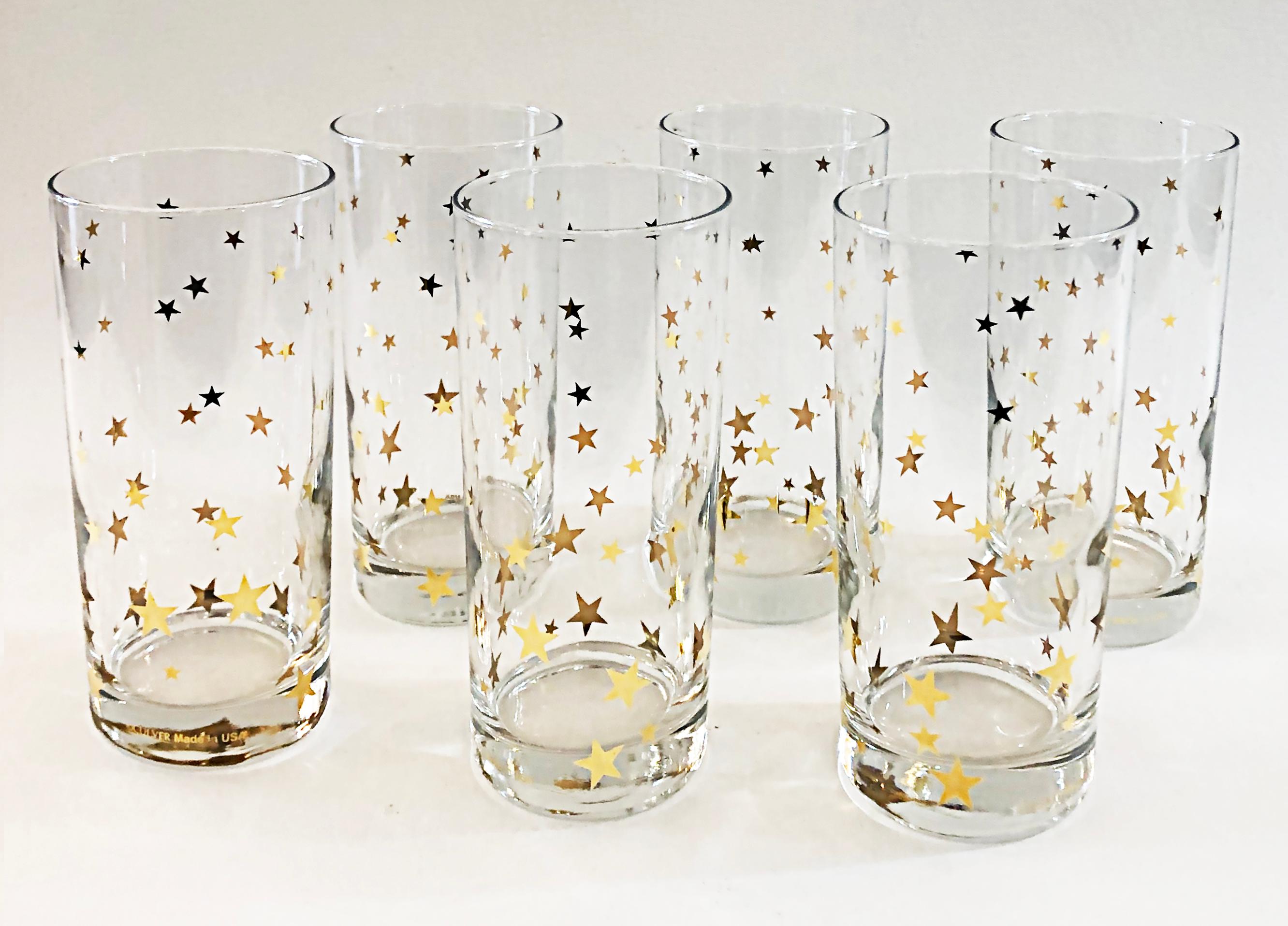 American Culver Glass Co. Tumbler Glasses, 22 Carat Gold Stars Set of 6