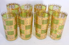 Culver Highball Green Glasses with 22-Karat Gold Prado Design