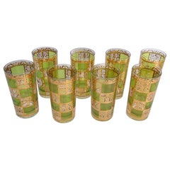 Culver Highball Green Glasses with 22-Karat Gold Prado Design