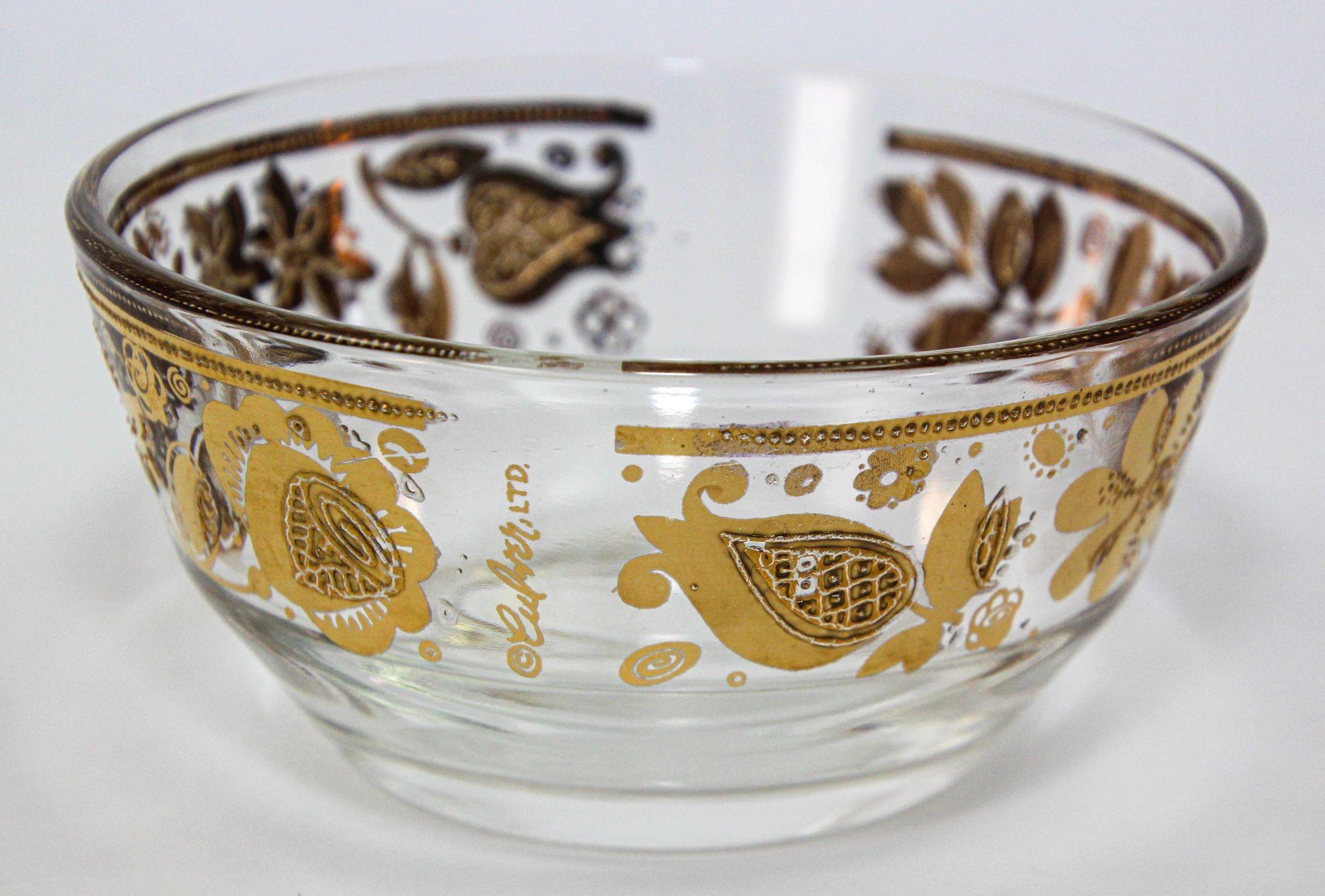 Culver Ltd 1960s Appetizer Bowls 22K Gold Leaf Set of 4 In Good Condition For Sale In North Hollywood, CA
