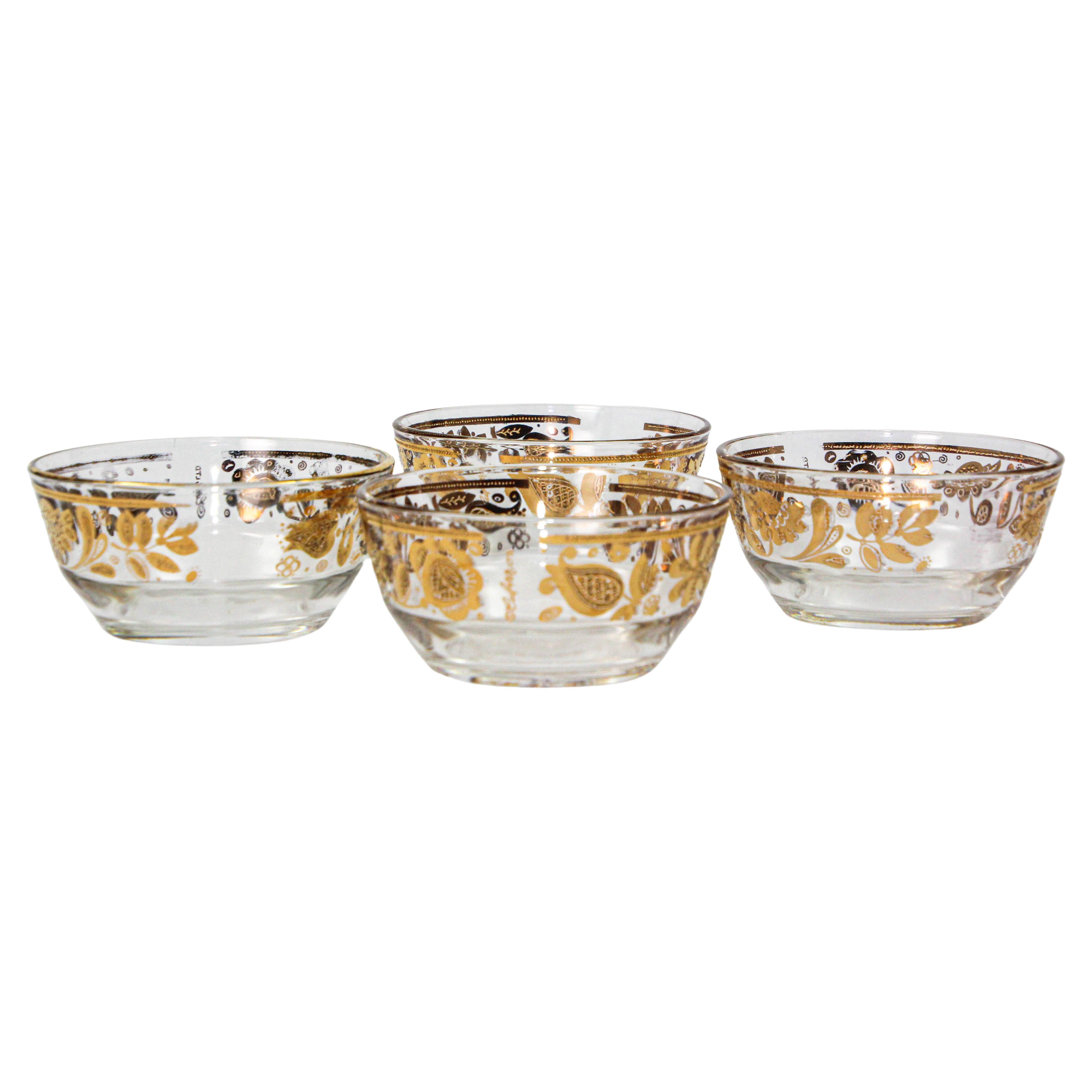 Culver Ltd 1960s Appetizer Bowls 22K Gold Leaf Set of 4 en vente