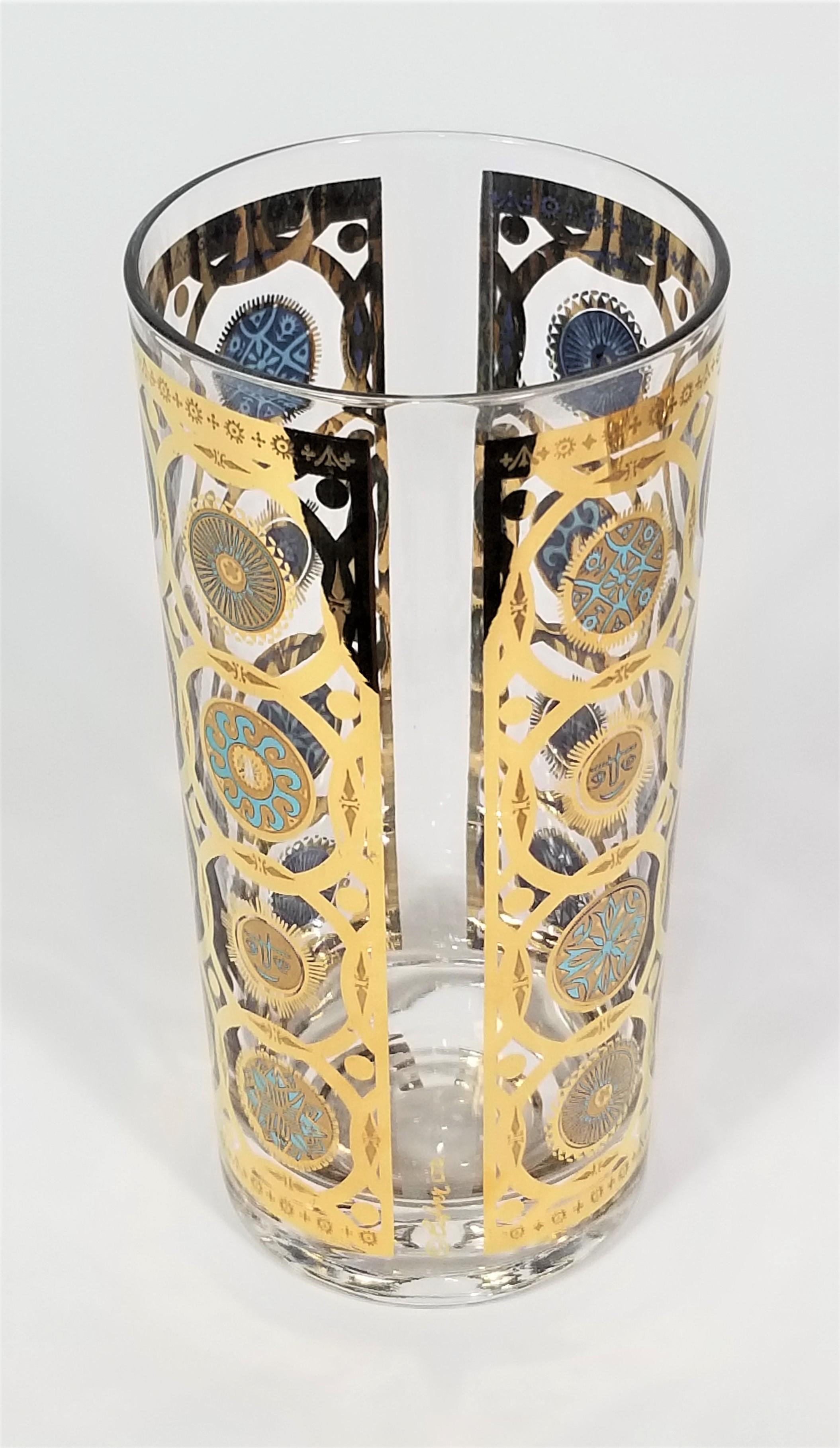 Ensemble de 8 verres de bar en or 22 carats et turquoise signés Culver Ltd, années 1960  en vente 2