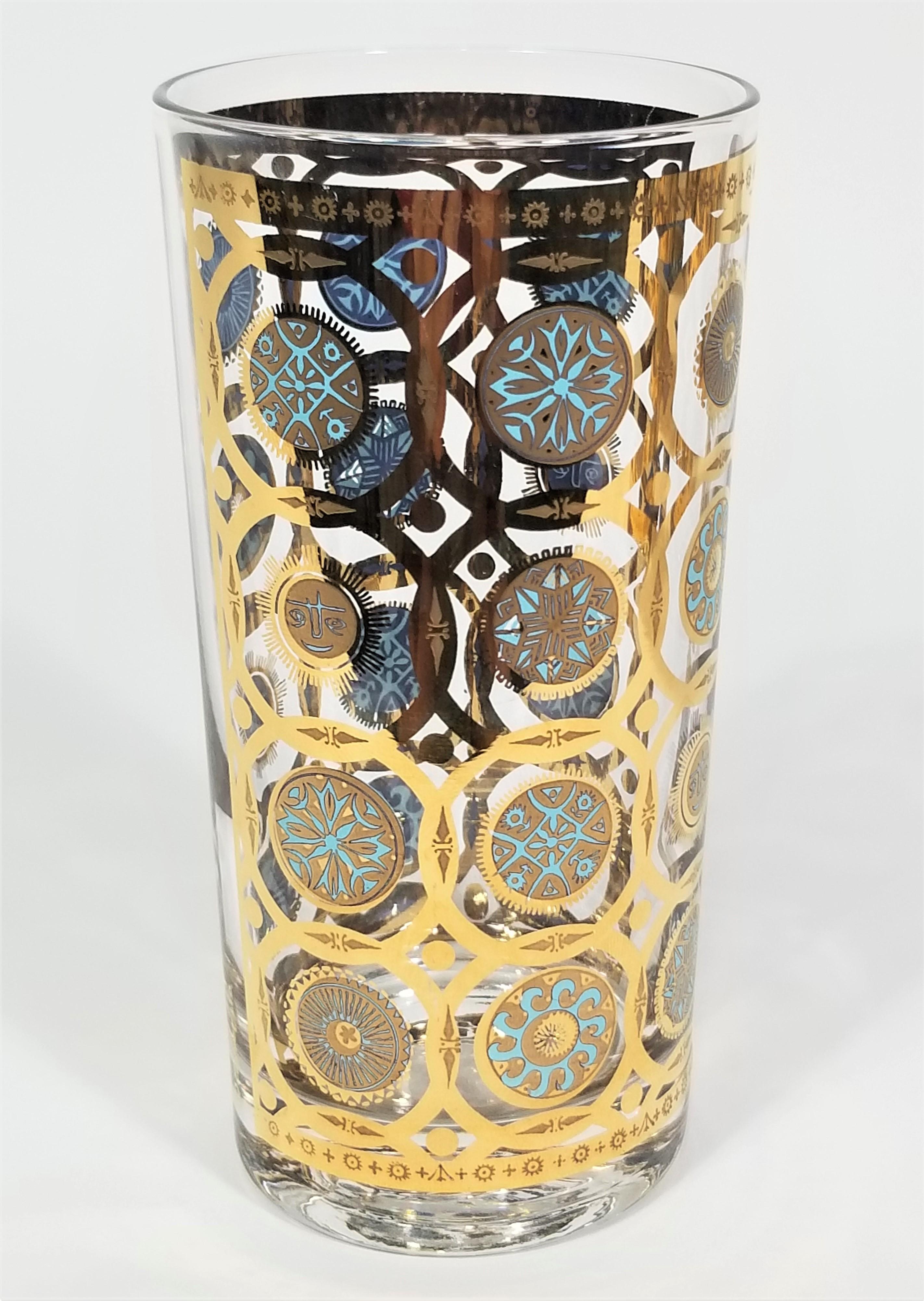 Ensemble de 8 verres de bar en or 22 carats et turquoise signés Culver Ltd, années 1960  en vente 3