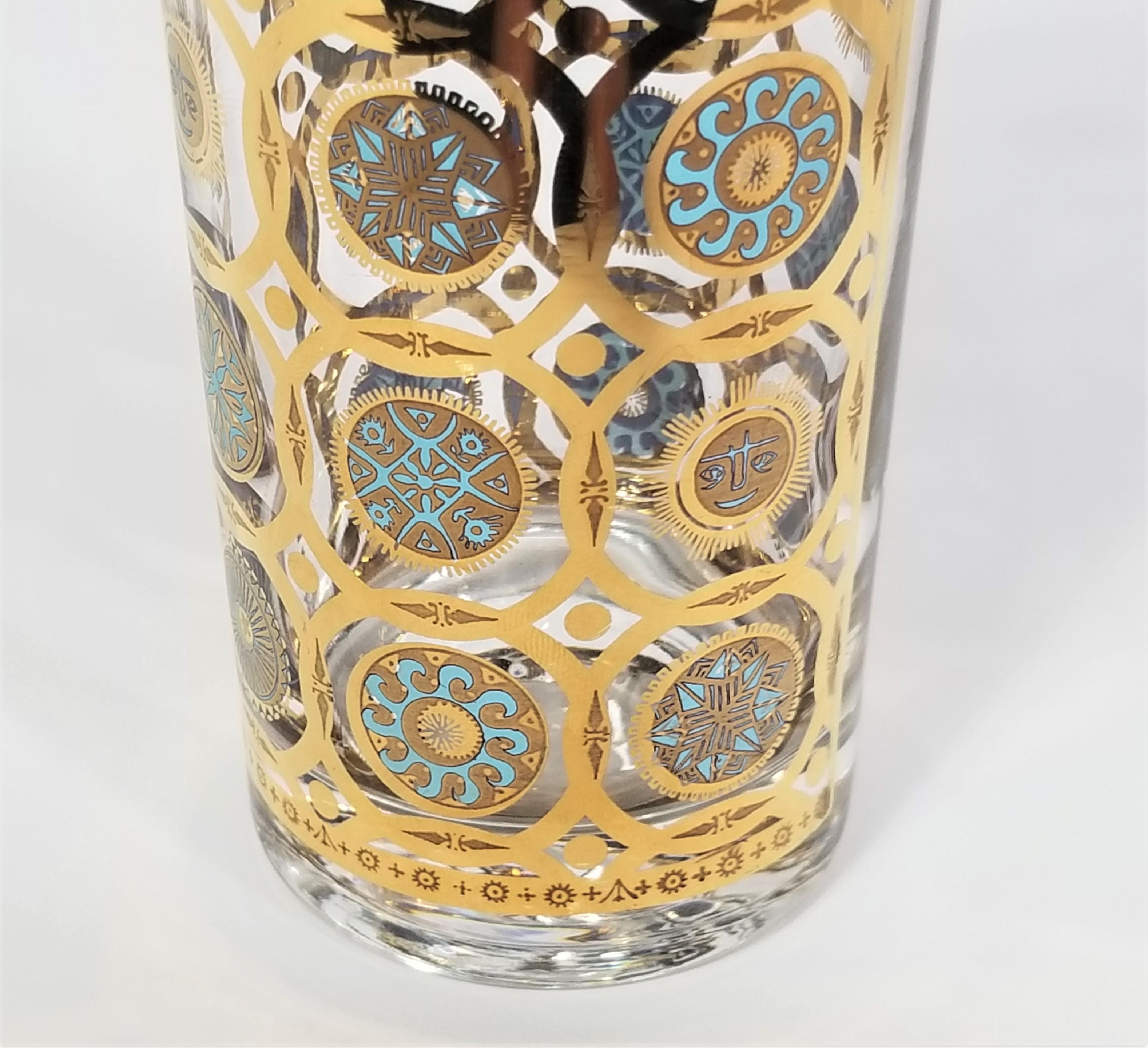 Culver Ltd 22K Gold and Turquoise Signed 1960s Glassware Barware Set of 8  For Sale 4