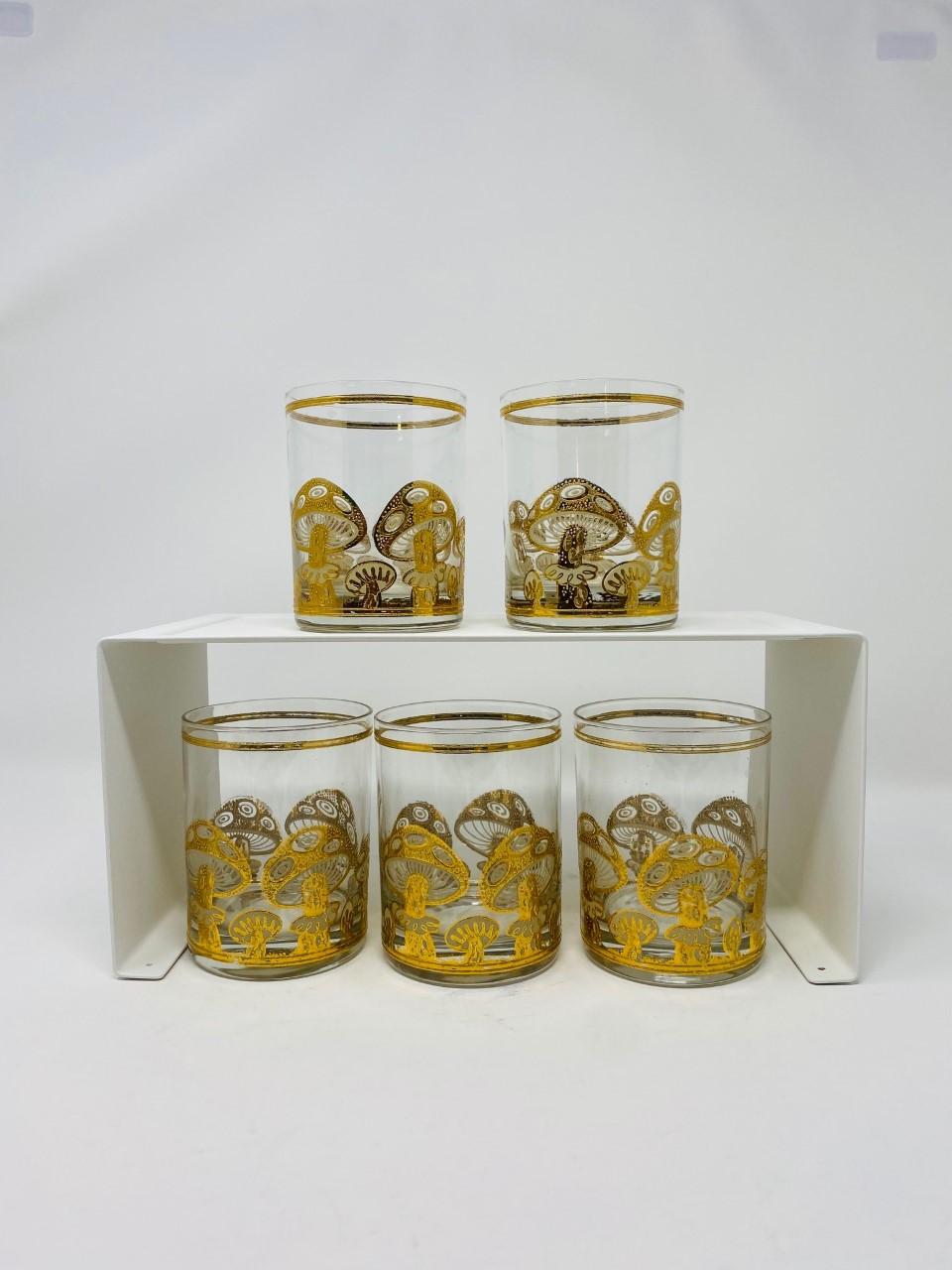 Mid-Century Modern Culver Ltd 22k Gold Mushroom Glasses - Set of 5 For Sale
