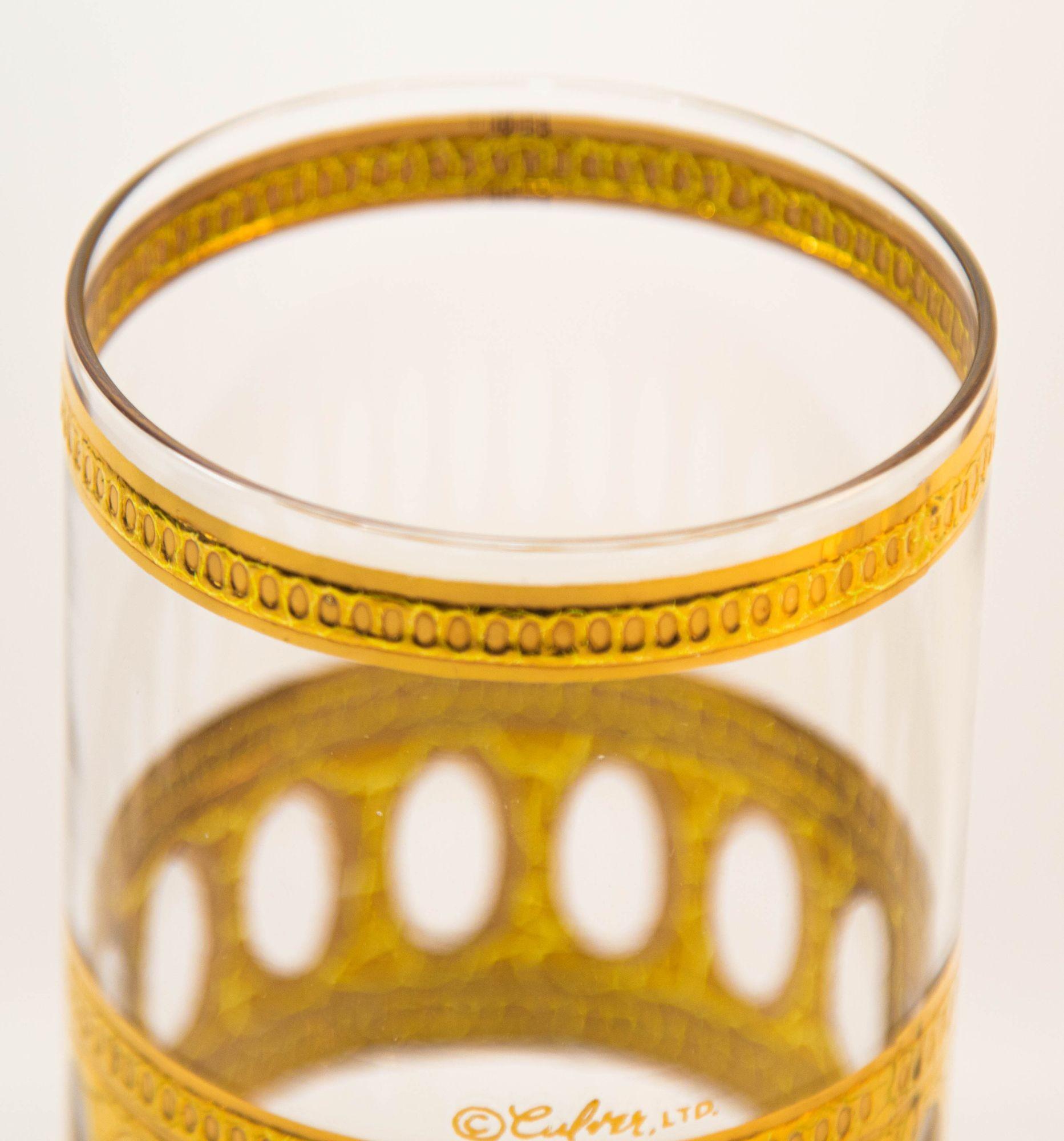 Culver Ltd Antigua Pattern 22 K Gold Barware Glasses Set of 5 Vintage from 1950 For Sale 1