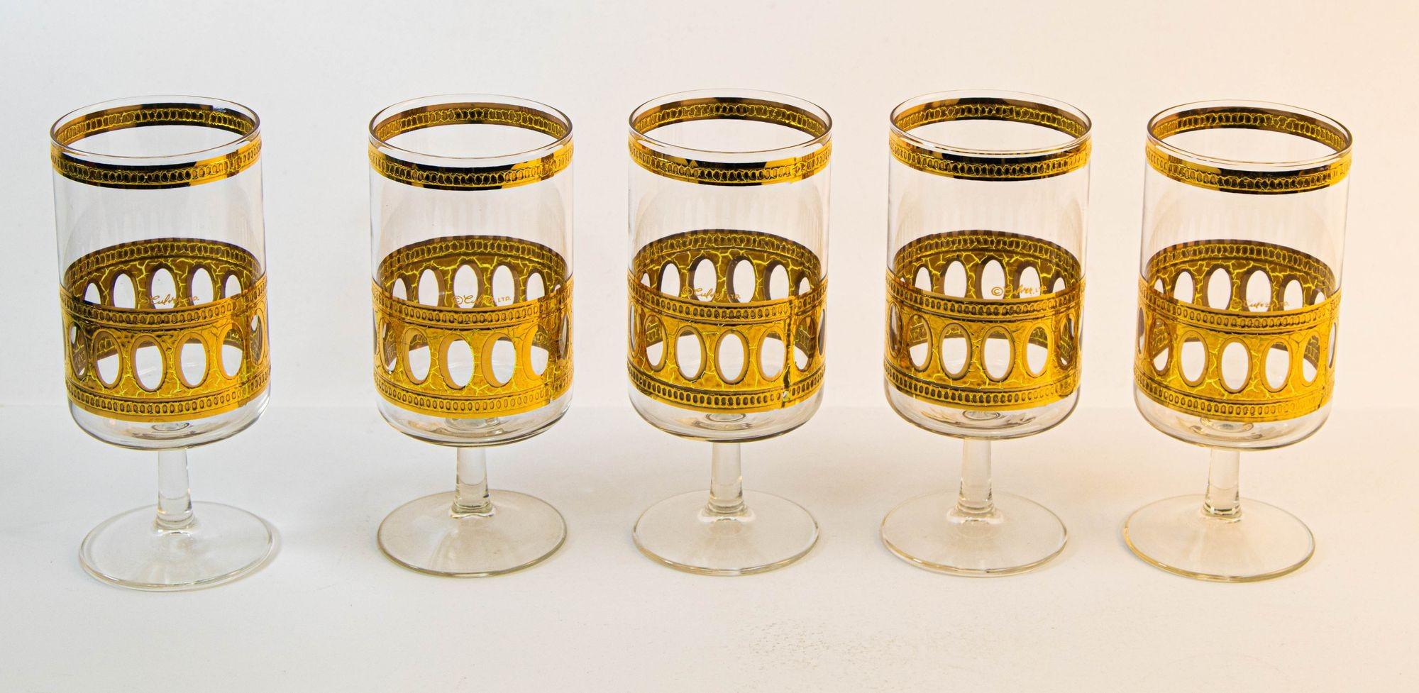 Culver Ltd Antigua Pattern 22 K Gold Barware Glasses Set of 5 Vintage from 1950 For Sale 3