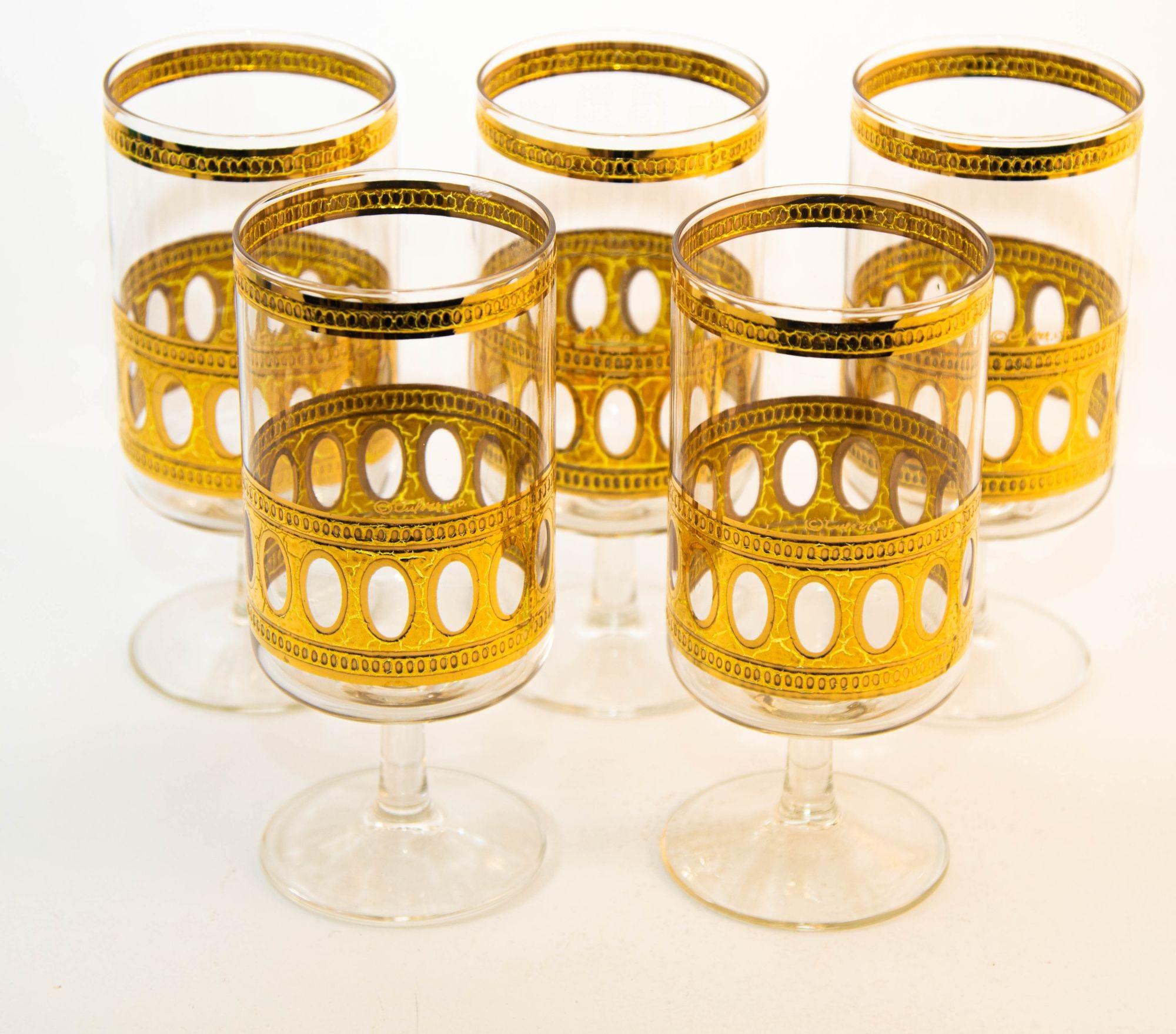 Culver Ltd Antigua-Muster 22 K Gold Bargeschirr-Gläser, 5er-Set, Vintage von 1950 im Angebot 6