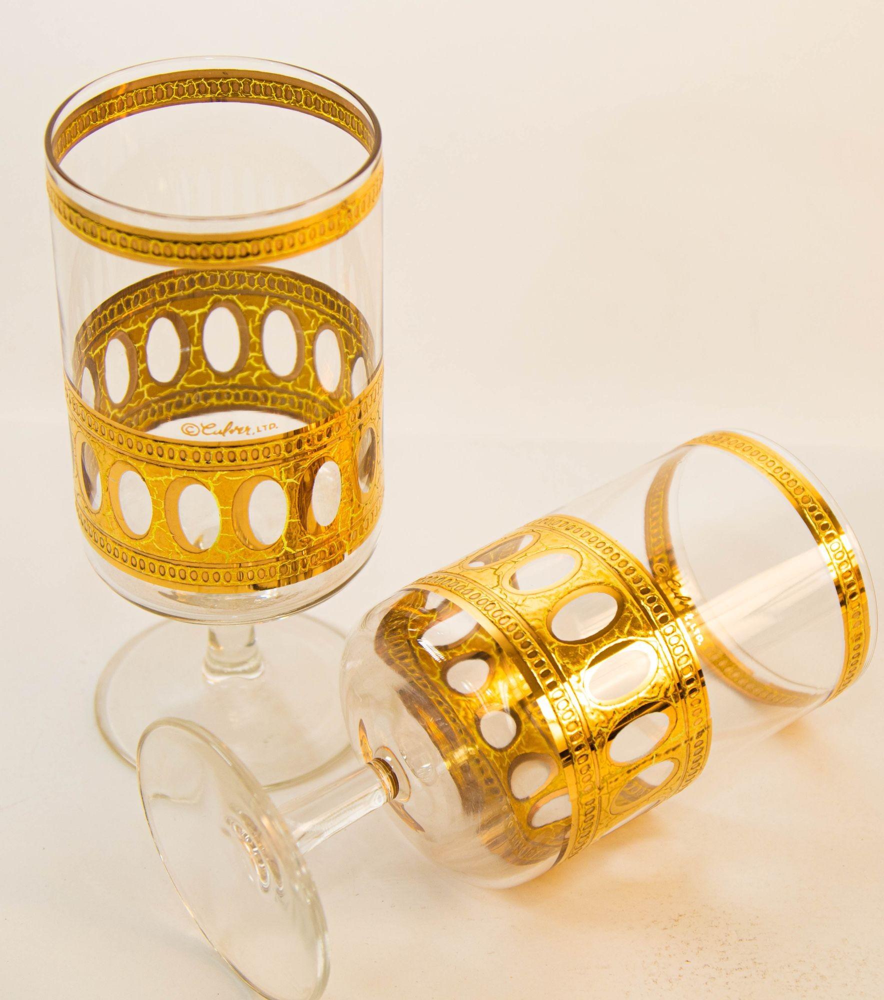 Culver Ltd Antigua-Muster 22 K Gold Bargeschirr-Gläser, 5er-Set, Vintage von 1950 (amerikanisch) im Angebot