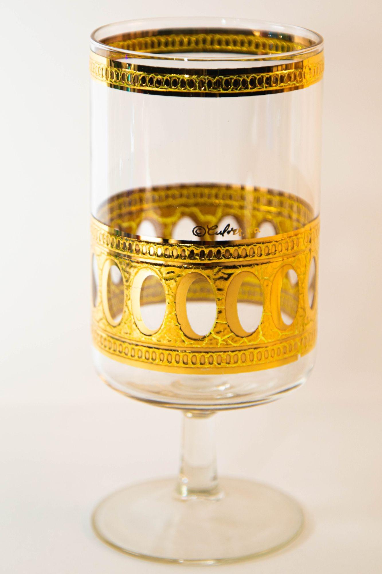 Culver Ltd Antigua-Muster 22 K Gold Bargeschirr-Gläser, 5er-Set, Vintage von 1950 (Glas) im Angebot