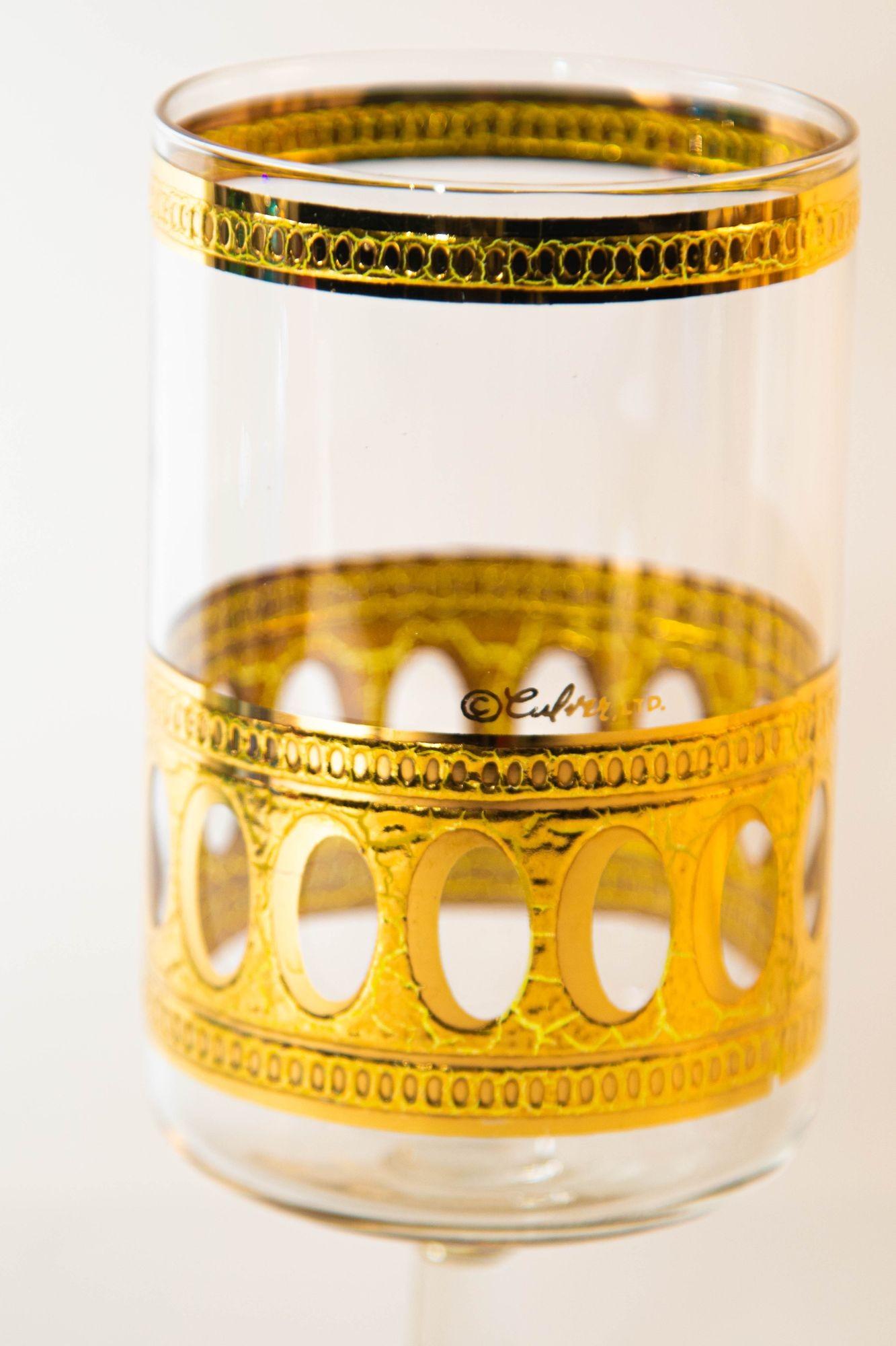 Culver Ltd - Ensemble de 5 verres de bar en or 22 carats à motif d'antiquités, vintage, de 1950 en vente 1