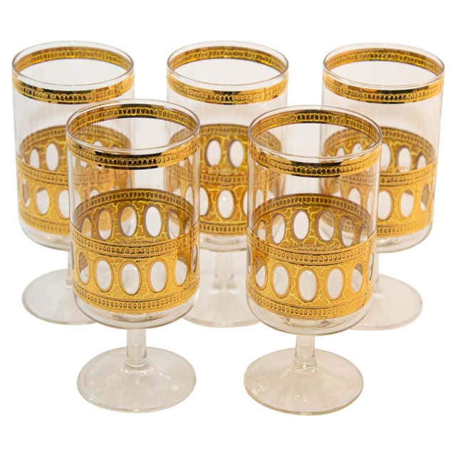 Vintage Culver Canella Gold cane design roly poly set For Sale at 1stDibs