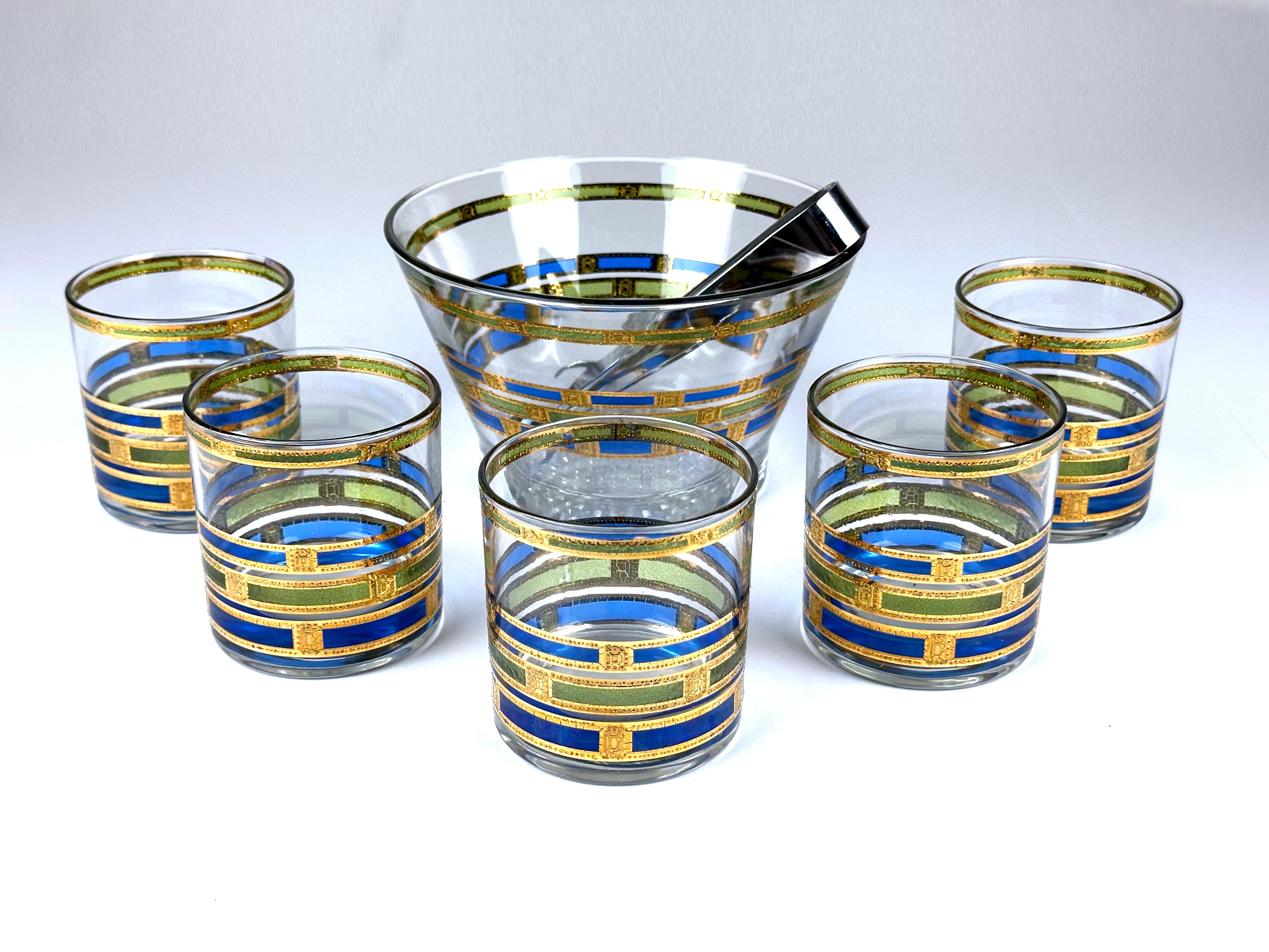 Culver Ltd. Bicchieri e ciotola per il ghiaccio in oro 22k Blue Empress, anni '60 in vendita 6