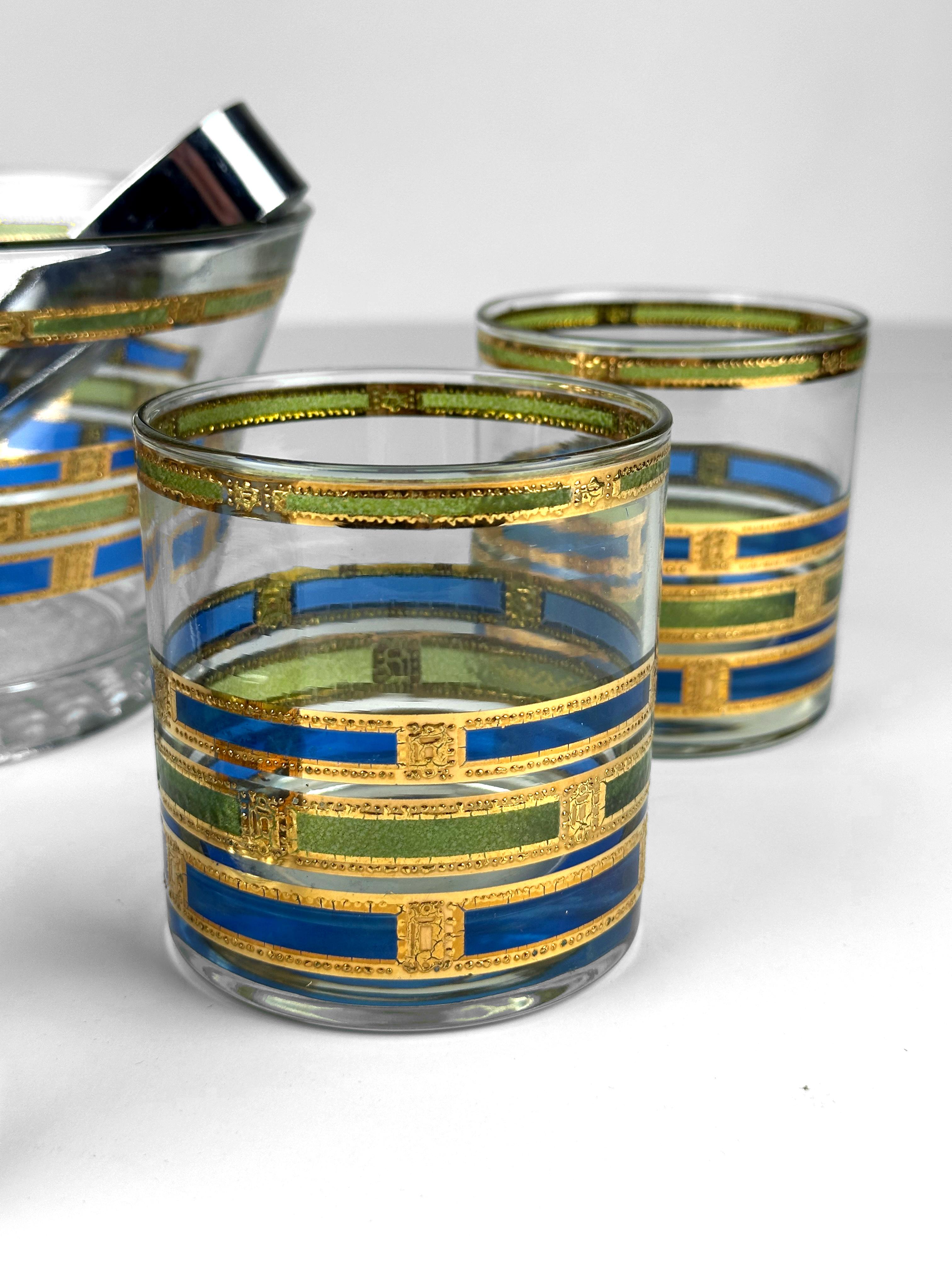 Stupendo set da bar vintage anni '60 Blue Empress di Culver, Ltd., con 5 bicchieri 