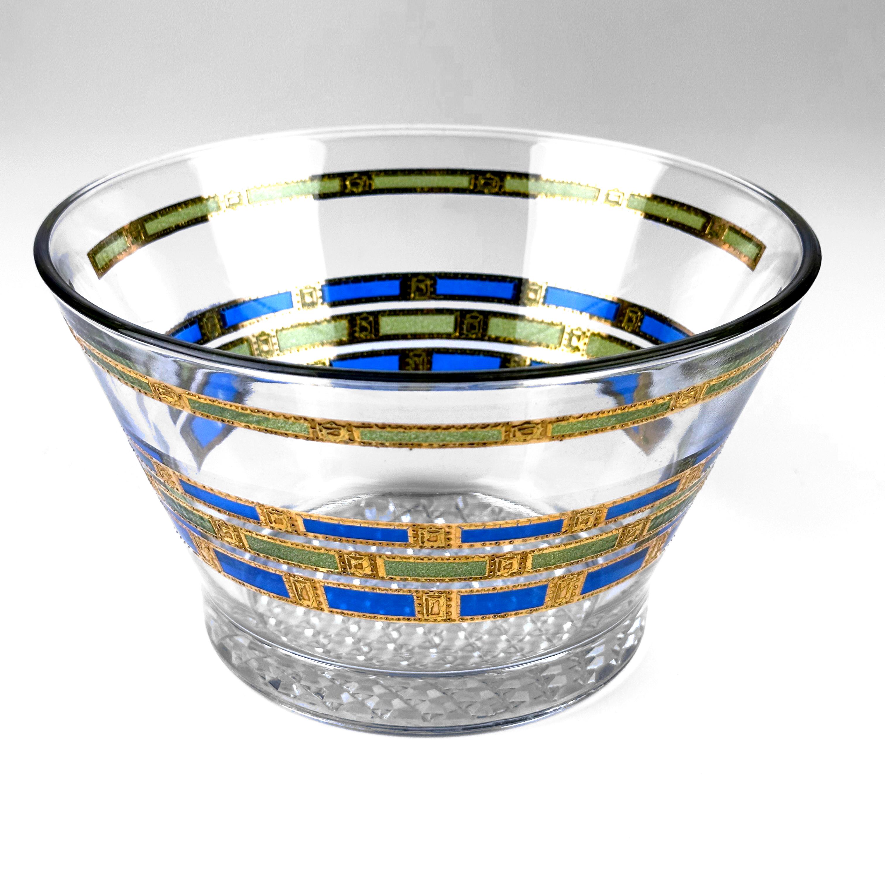 Mid-Century moderno Culver Ltd. Bicchieri e ciotola per il ghiaccio in oro 22k Blue Empress, anni '60 in vendita