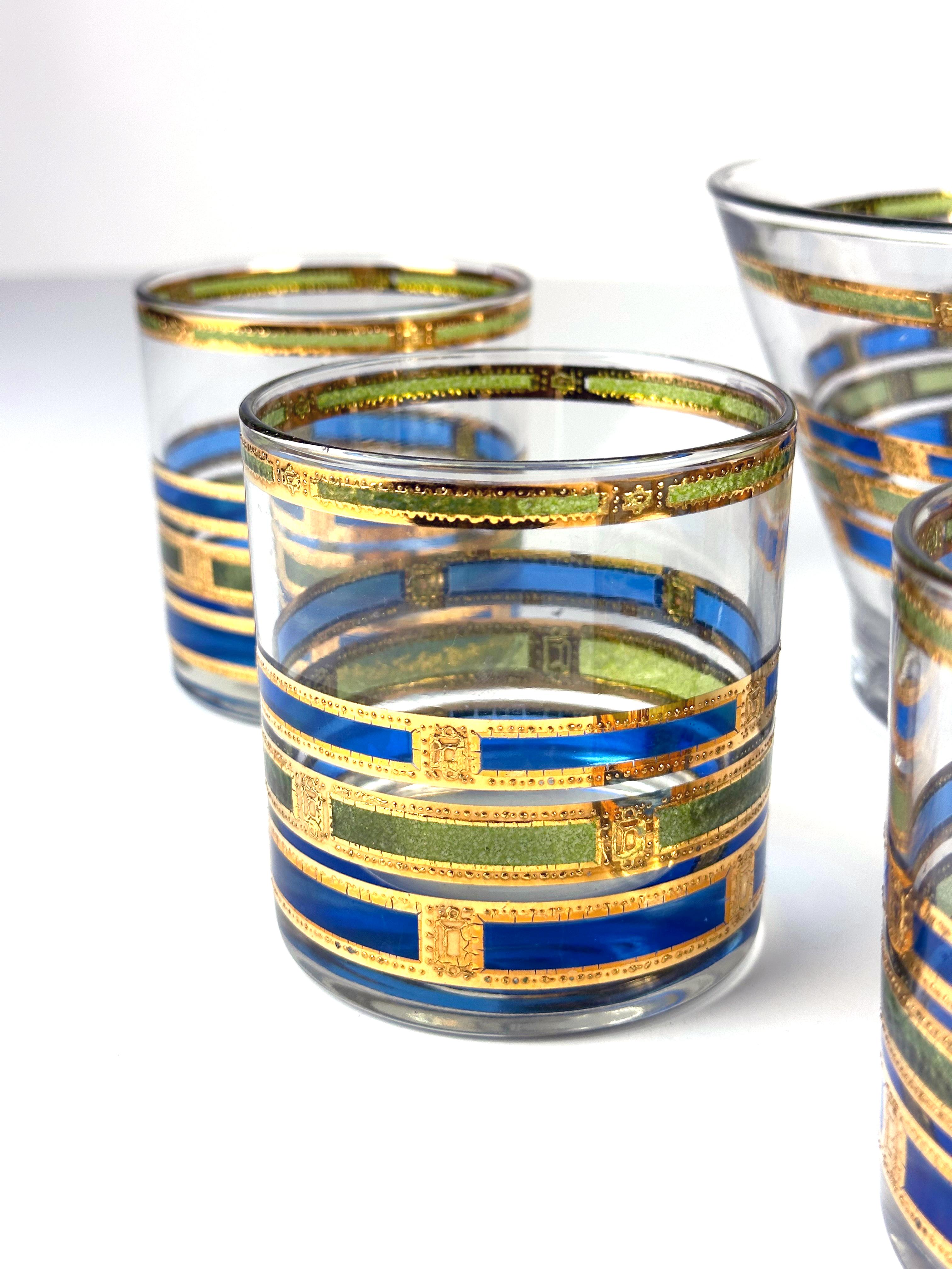 Culver Ltd. Bicchieri e ciotola per il ghiaccio in oro 22k Blue Empress, anni '60 In condizioni buone in vendita a Littleton, CO
