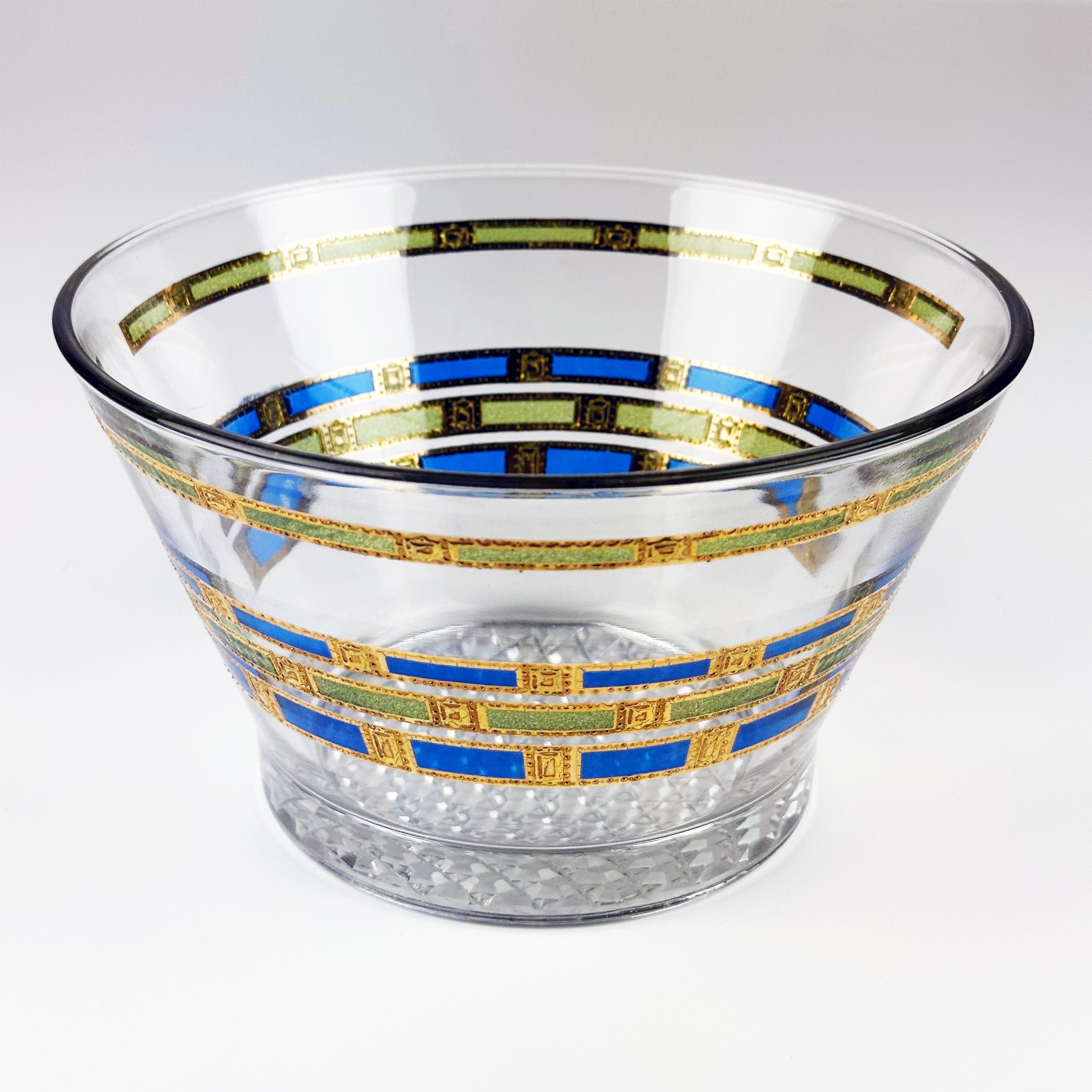 Metà XX secolo Culver Ltd. Bicchieri e ciotola per il ghiaccio in oro 22k Blue Empress, anni '60 in vendita