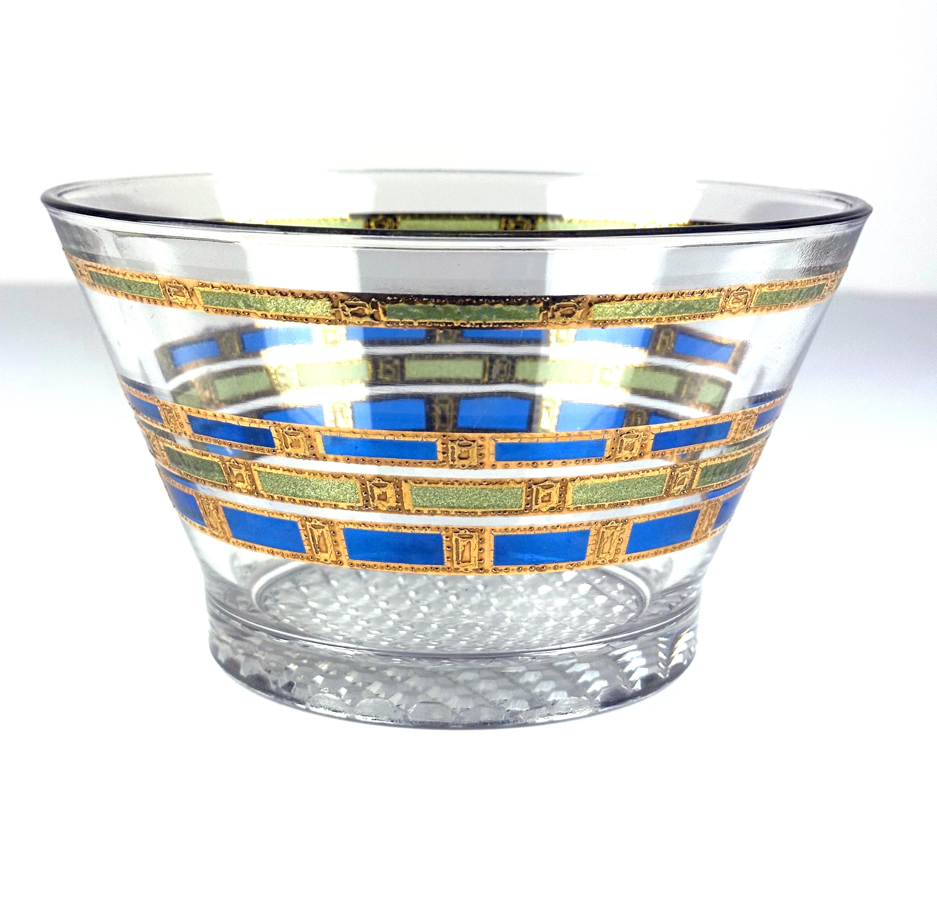 Oro Culver Ltd. Bicchieri e ciotola per il ghiaccio in oro 22k Blue Empress, anni '60 in vendita