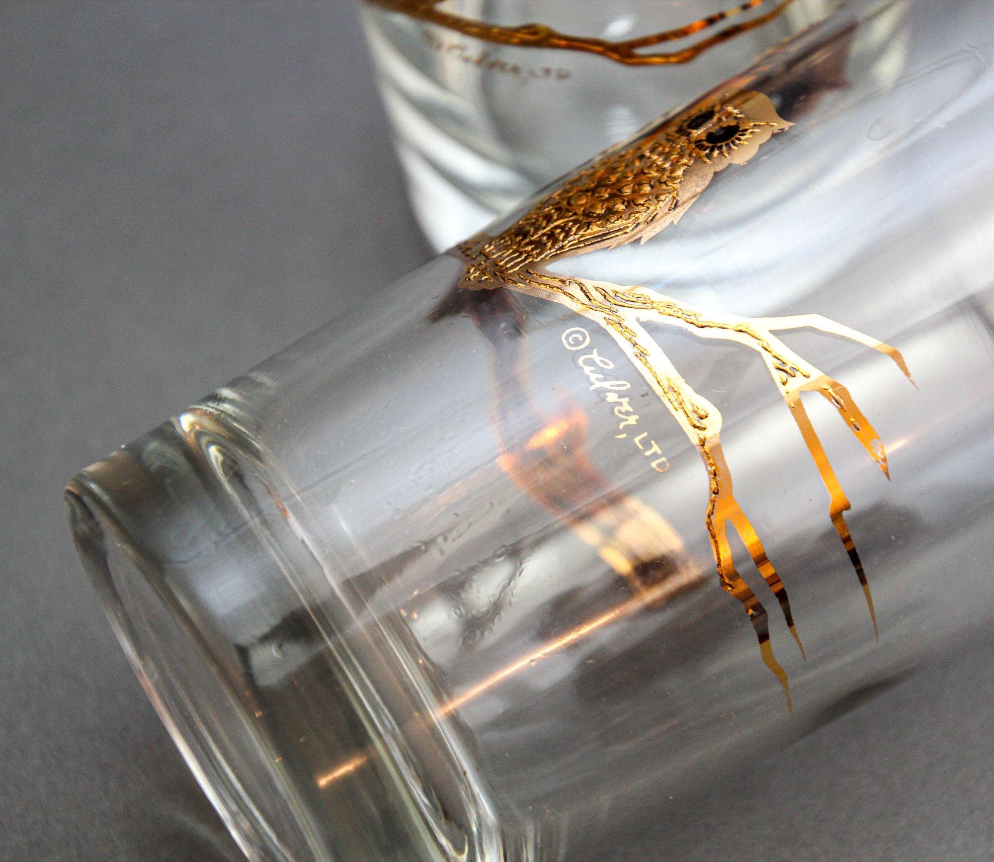 Culver Ltd. Copas de bar Highball Búhos de oro de 22 quilates Hollywood Regency Años 50 Firmado en venta 5