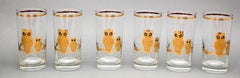 Culver Ltd Highball Barware Glasses 22K Gold Owls Hollywood Regency 1950s Signed