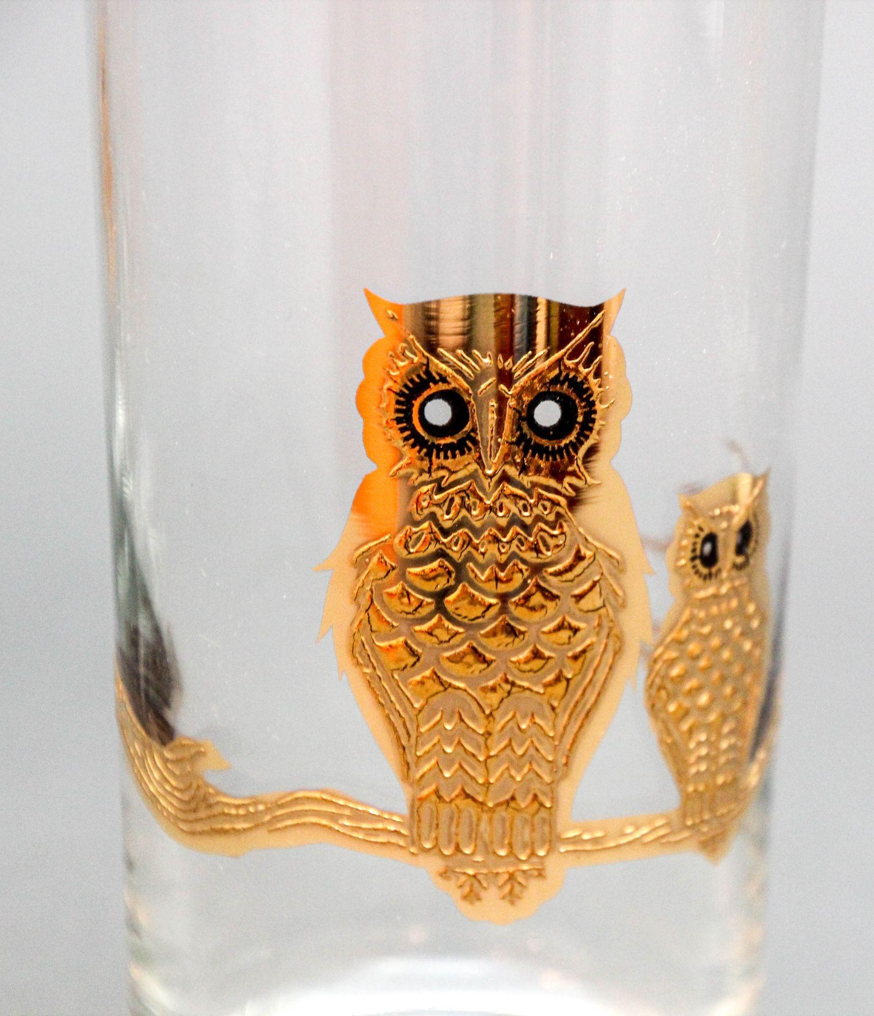 Culver Ltd. Copas de bar Highball Búhos de oro de 22 quilates Hollywood Regency Años 50 Firmado siglo XX en venta